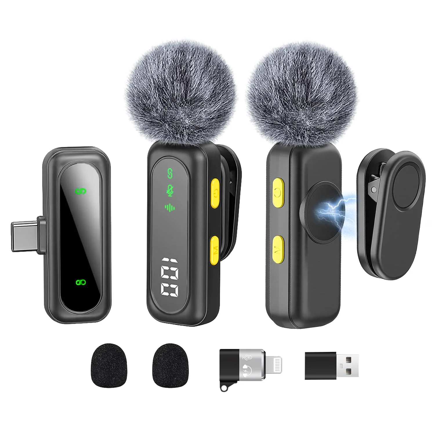 Wireless Lavalier Microphone for iPhone Mini Mic Android/Tablet/PC Video Recording Clip-on Mics with Rotatable Clip&Denoise Recording, Ideal for Vlog Tiktok Youtube Podcast Content Creator Wireless USB C