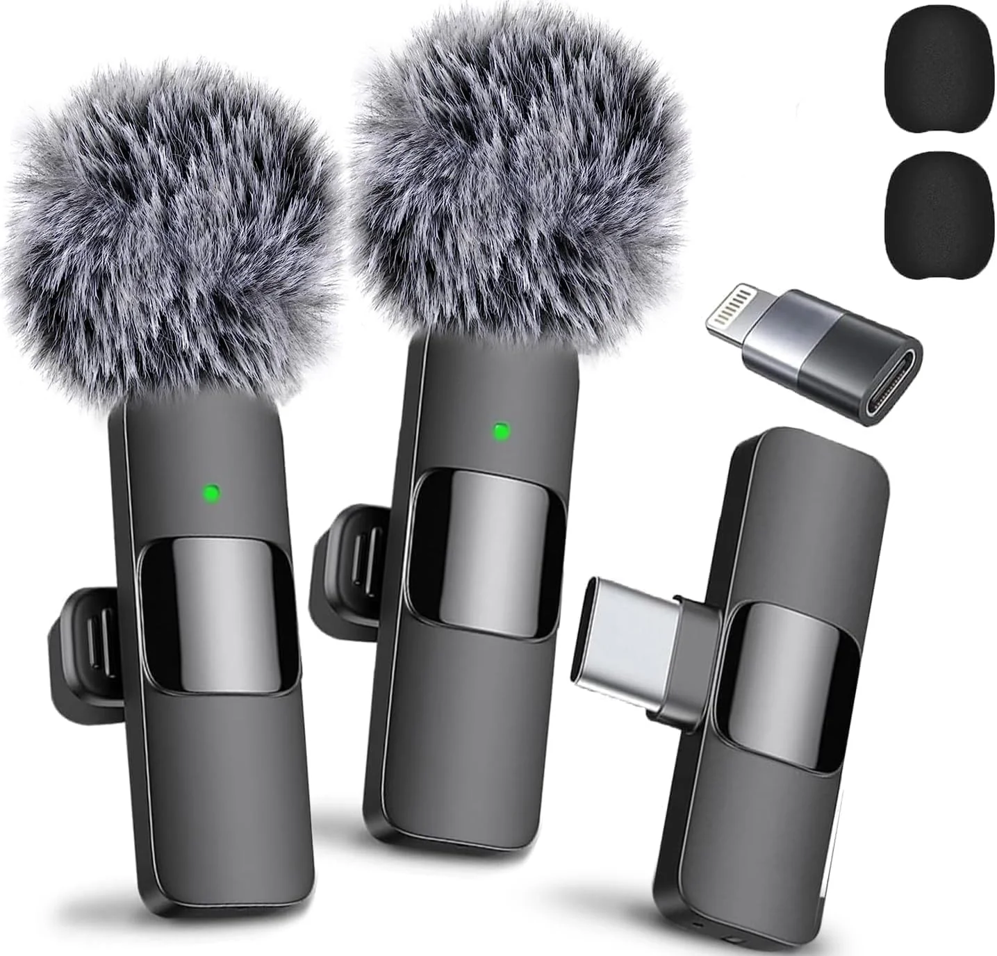Wireless Microphone for iPhone, iPad, Android, Lavalier Microphone for Video Recording - 2 Pack iPhone Mic Crystal Clear Recording with USB-C for Podcast Microphone, ASMR, TikTok Black