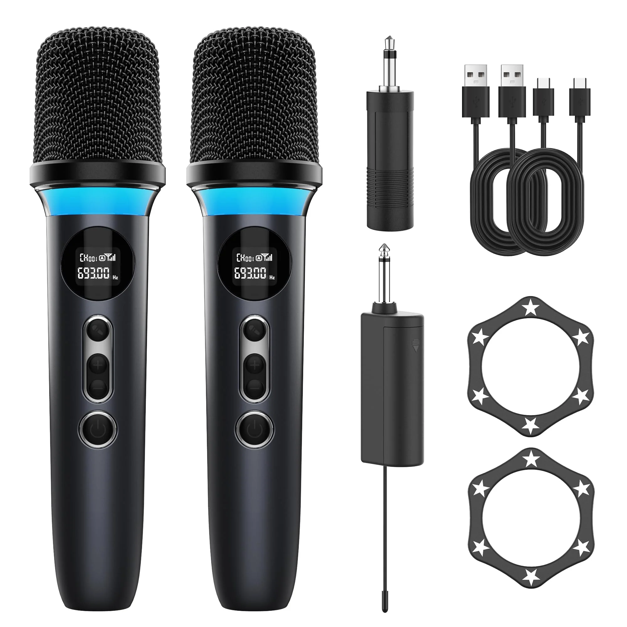 Wireless Microphone, One-Touch Mute & Dynamic RGB Lighting, Professional-Grade Dual Handheld Dynamic Microphone, 200-Foot Ultra-Long Range & 40-Hour Battery Life. for Singing and Family Gatherings. Black-Red