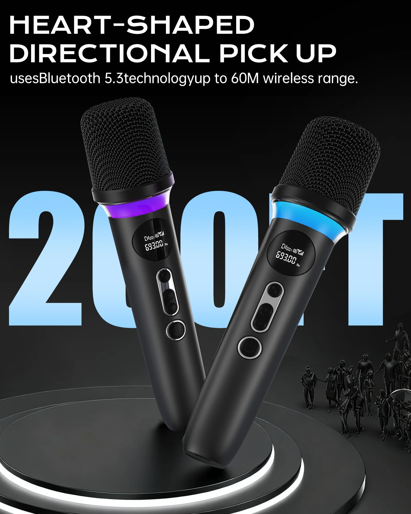 Wireless Microphone, One-Touch Mute & Dynamic RGB Lighting, Professional-Grade Dual Handheld Dynamic Microphone, 200-Foot Ultra-Long Range & 40-Hour Battery Life. for Singing and Family Gatherings. Black-Red - Image 2