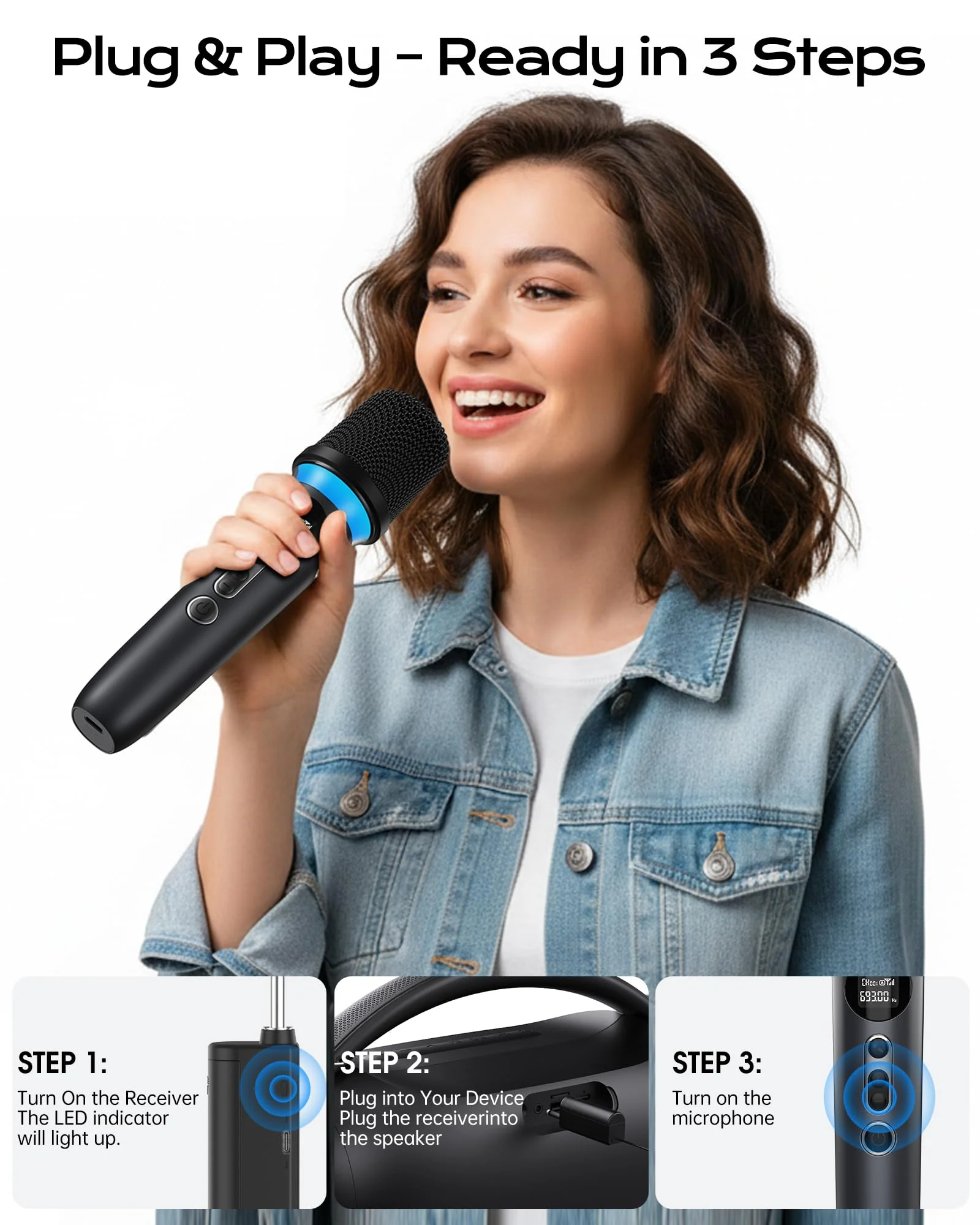 Wireless Microphone, One-Touch Mute & Dynamic RGB Lighting, Professional-Grade Dual Handheld Dynamic Microphone, 200-Foot Ultra-Long Range & 40-Hour Battery Life. for Singing and Family Gatherings. Black-Red - Image 3