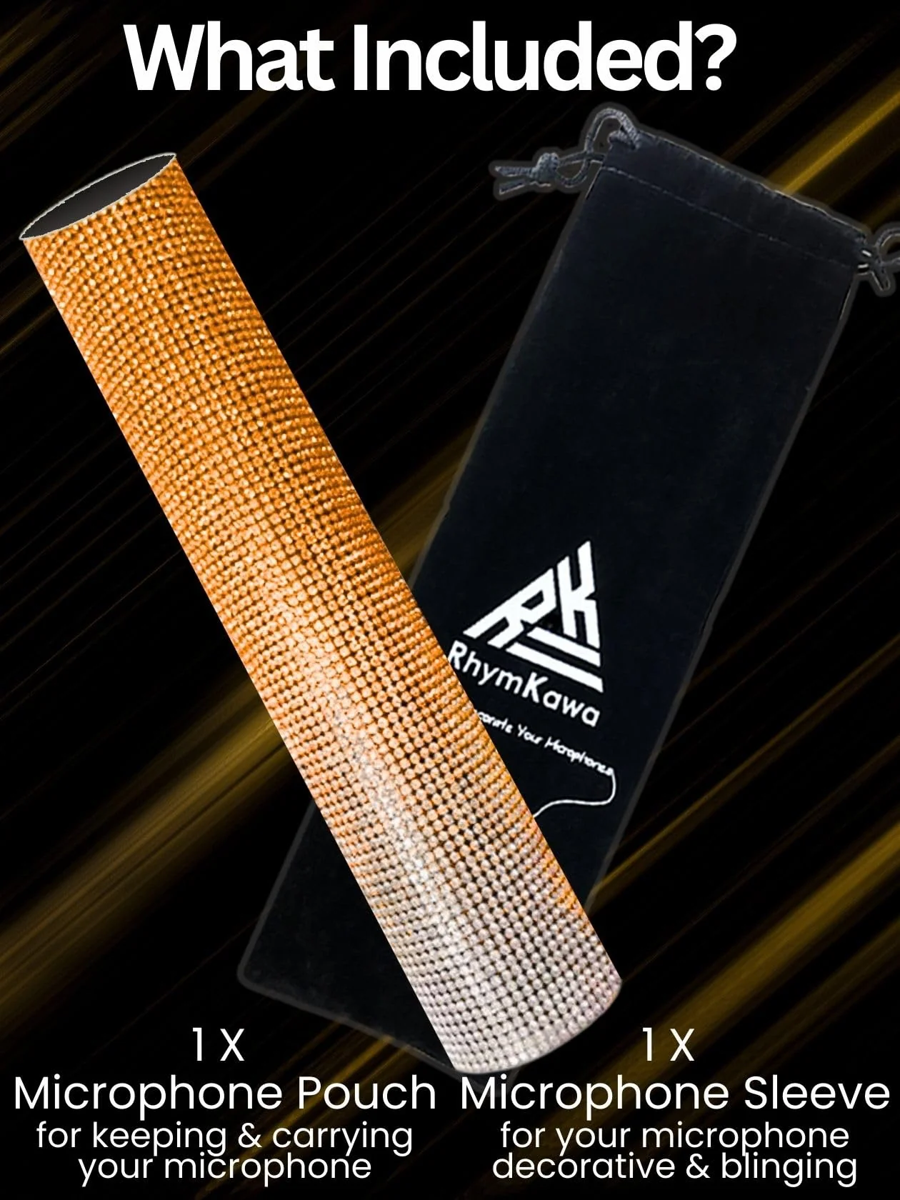 Wireless Microphone Sleeve for Shuer SM58, Beta 58A Gradient Rhinestones Mic Covers Replacement (Gold) Gold - Image 4