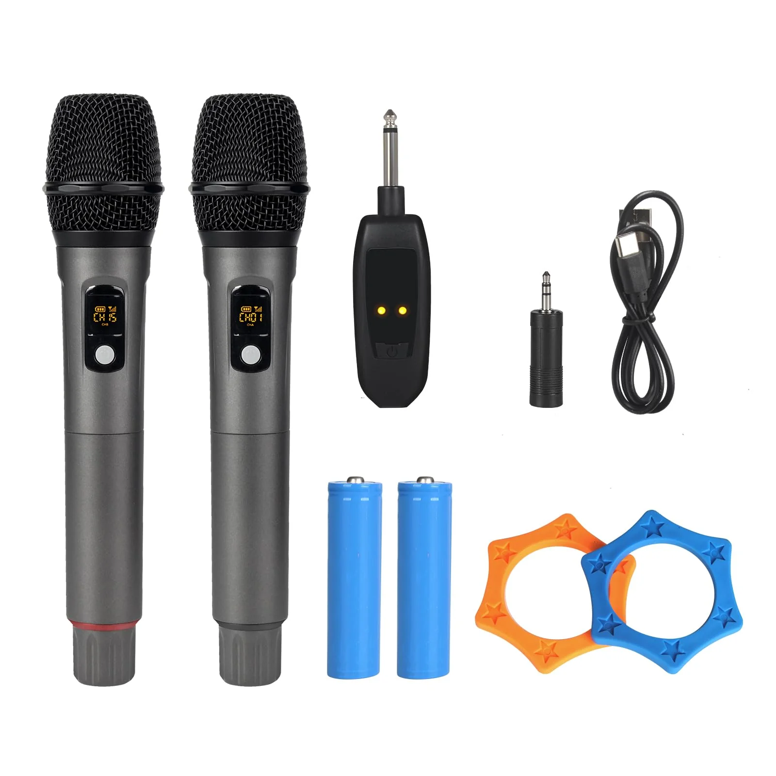 Wireless Microphone System, Dual Cordless Mics with 2.4GHz Signal, Rechargeable Plug & Play Dynamic Microphones for Karaoke, Church, Wedding, Speech, 250ft Range