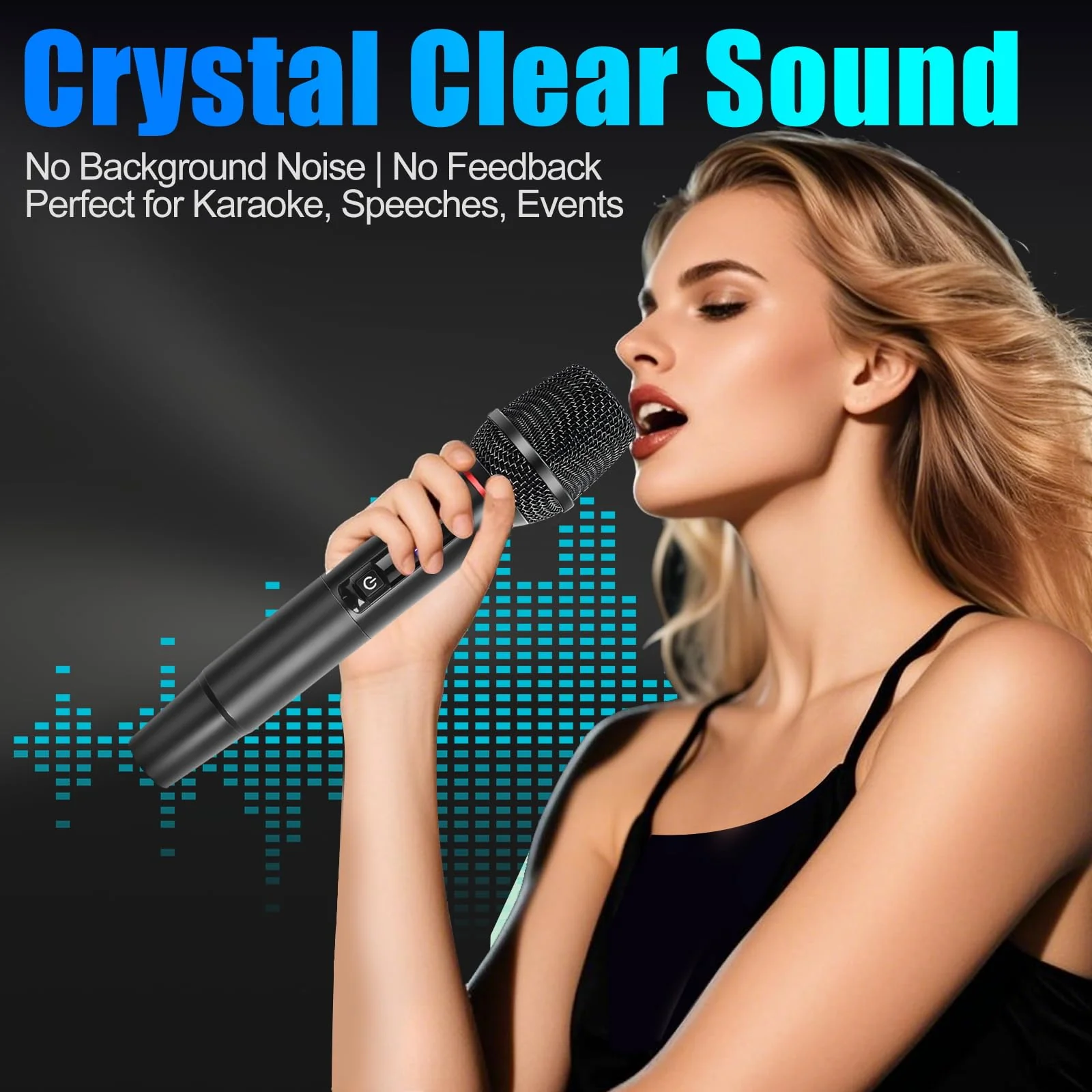 Wireless Microphone System for Karaoke, Dual UHF Metal Wireless Mic with Rechargeable Receiver, for PA System, Speaker, Party, DJ, Wedding, Church (Black) Black - Image 2