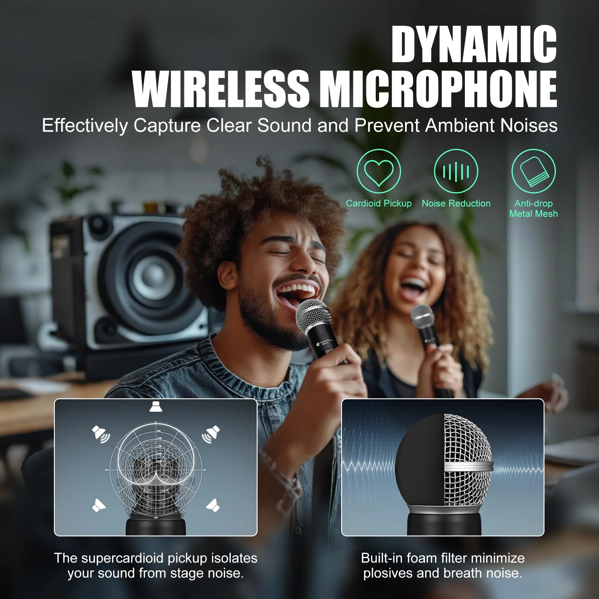 Wireless Microphones - Dual Rechargeable Handheld Mics with Receiver - 240ft Range - Karaoke Microphone for Singing, Speaking, Meeting and Events Silver - Image 2