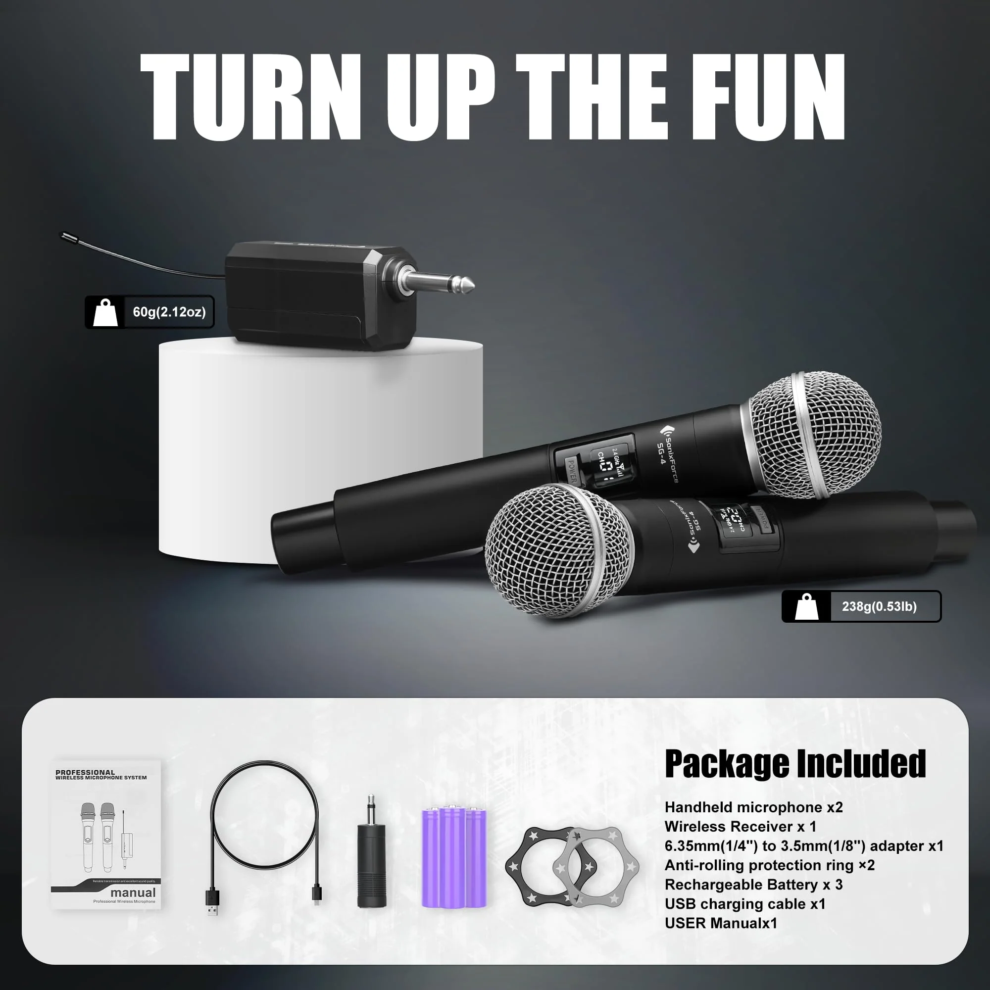 Wireless Microphones - Dual Rechargeable Handheld Mics with Receiver - 240ft Range - Karaoke Microphone for Singing, Speaking, Meeting and Events Silver - Image 7