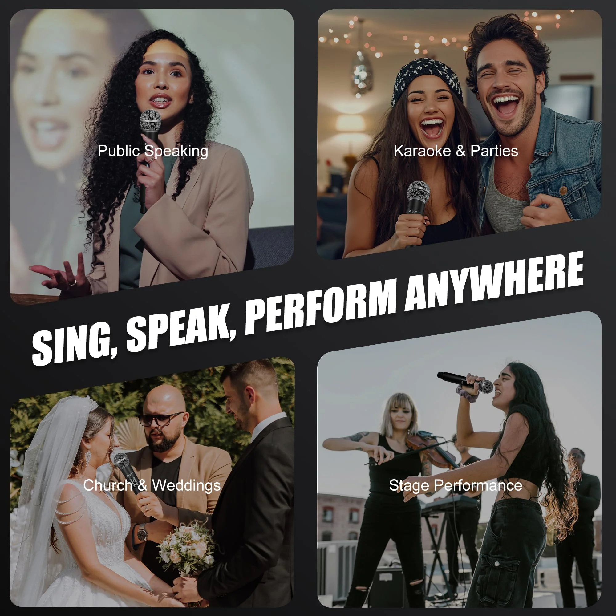 Wireless Microphones - Dual Rechargeable Handheld Mics with Receiver - 240ft Range - Karaoke Microphone for Singing, Speaking, Meeting and Events Silver - Image 8