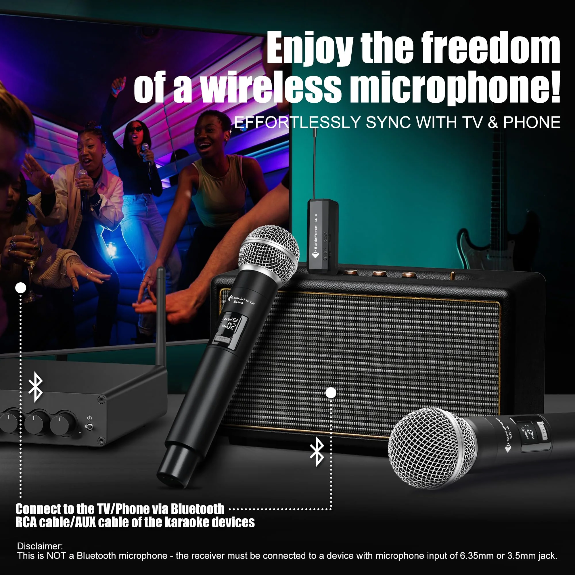 Wireless Microphones - Dual Rechargeable Handheld Mics with Receiver - 240ft Range - Karaoke Microphone for Singing, Speaking, Meeting and Events Silver - Image 9