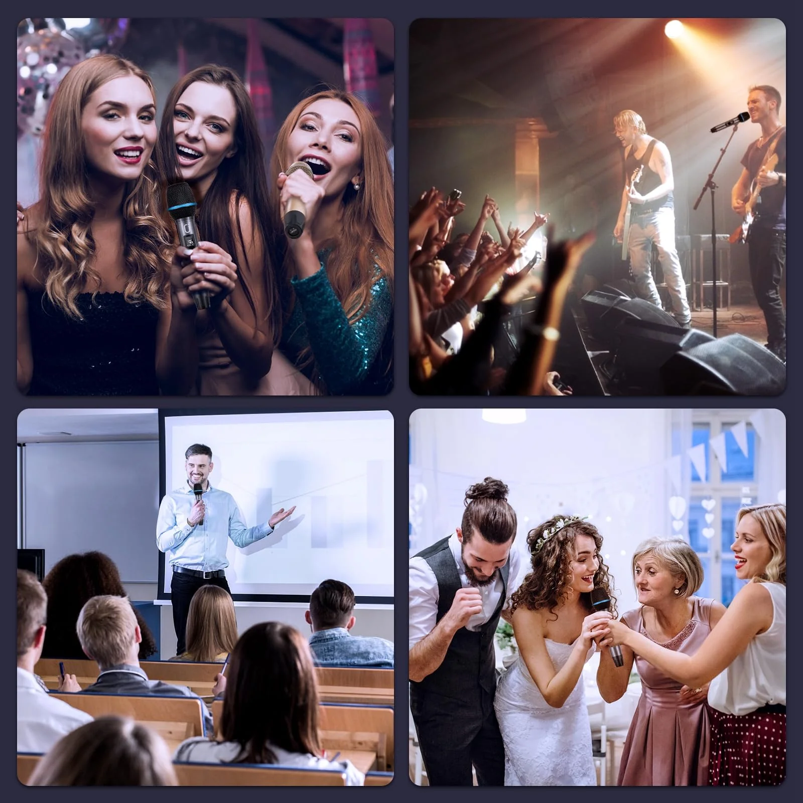 Wireless Microphones for Karaoke: Dual Professional Karaoke Microphone for Singing, Rechargeable Dynamic UHF Mic System with Receiver for Church, Party, Meeting, Speech, PA System, Plug and Play Gold & Gray - Image 6