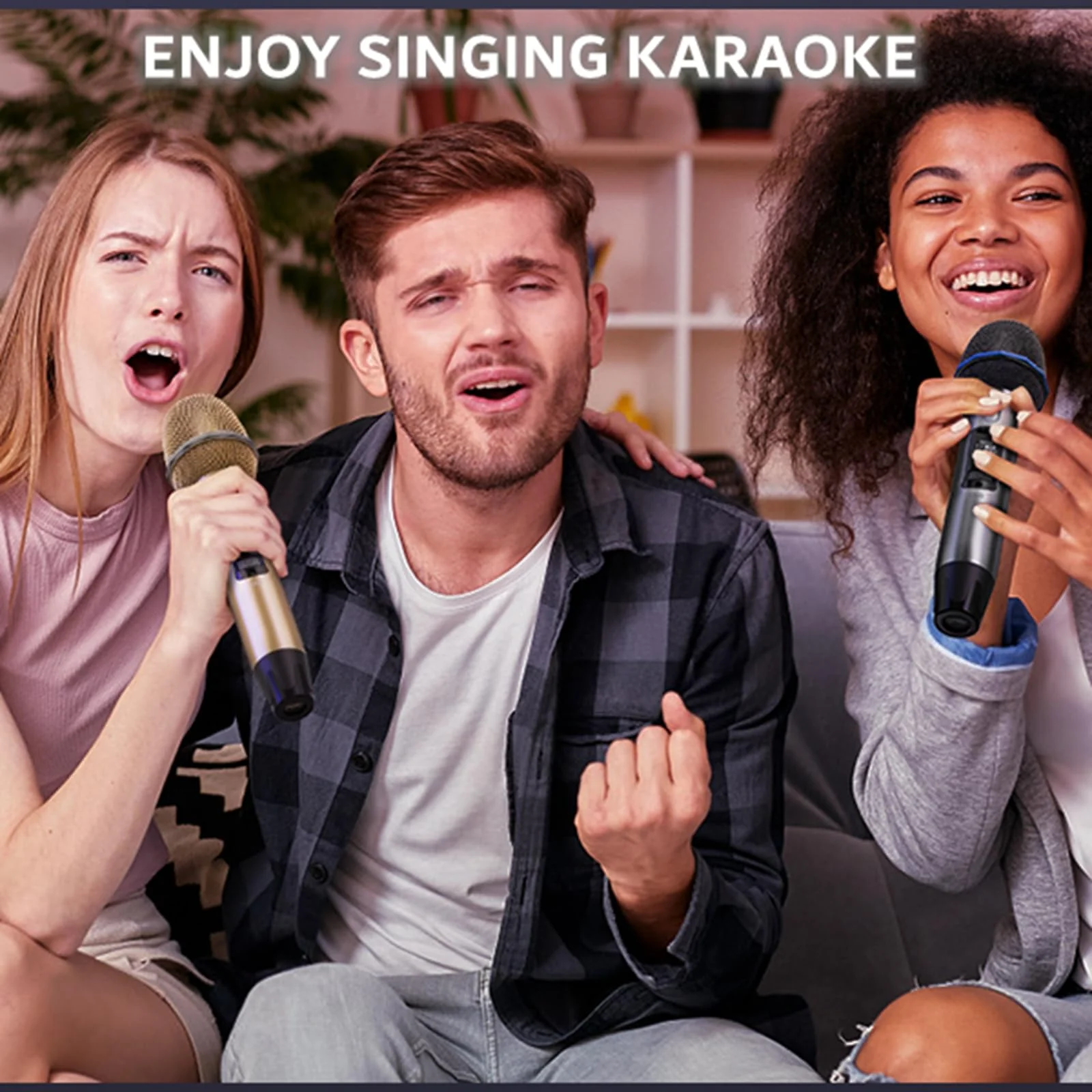 Wireless Microphones for Karaoke: Dual Professional Karaoke Microphone for Singing, Rechargeable Dynamic UHF Mic System with Receiver for Church, Party, Meeting, Speech, PA System, Plug and Play Gold & Gray - Image 8