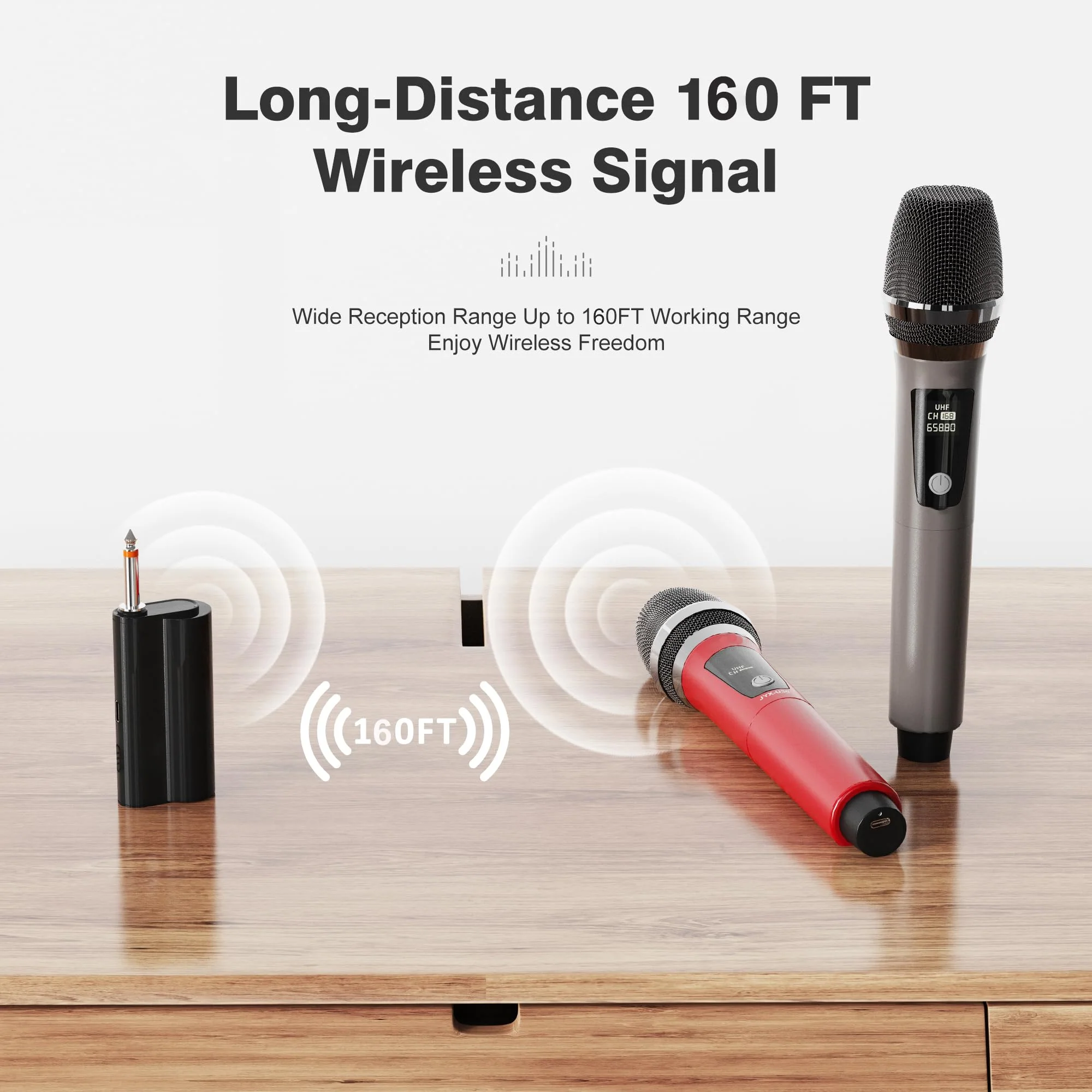Wireless Microphones, Professional Dual Karaoke Microphones, Wireless Dynamic Microphone System Set with Rechargeable Receiver for Home Party, Speech, Wedding, Church, PA System Red - Image 4