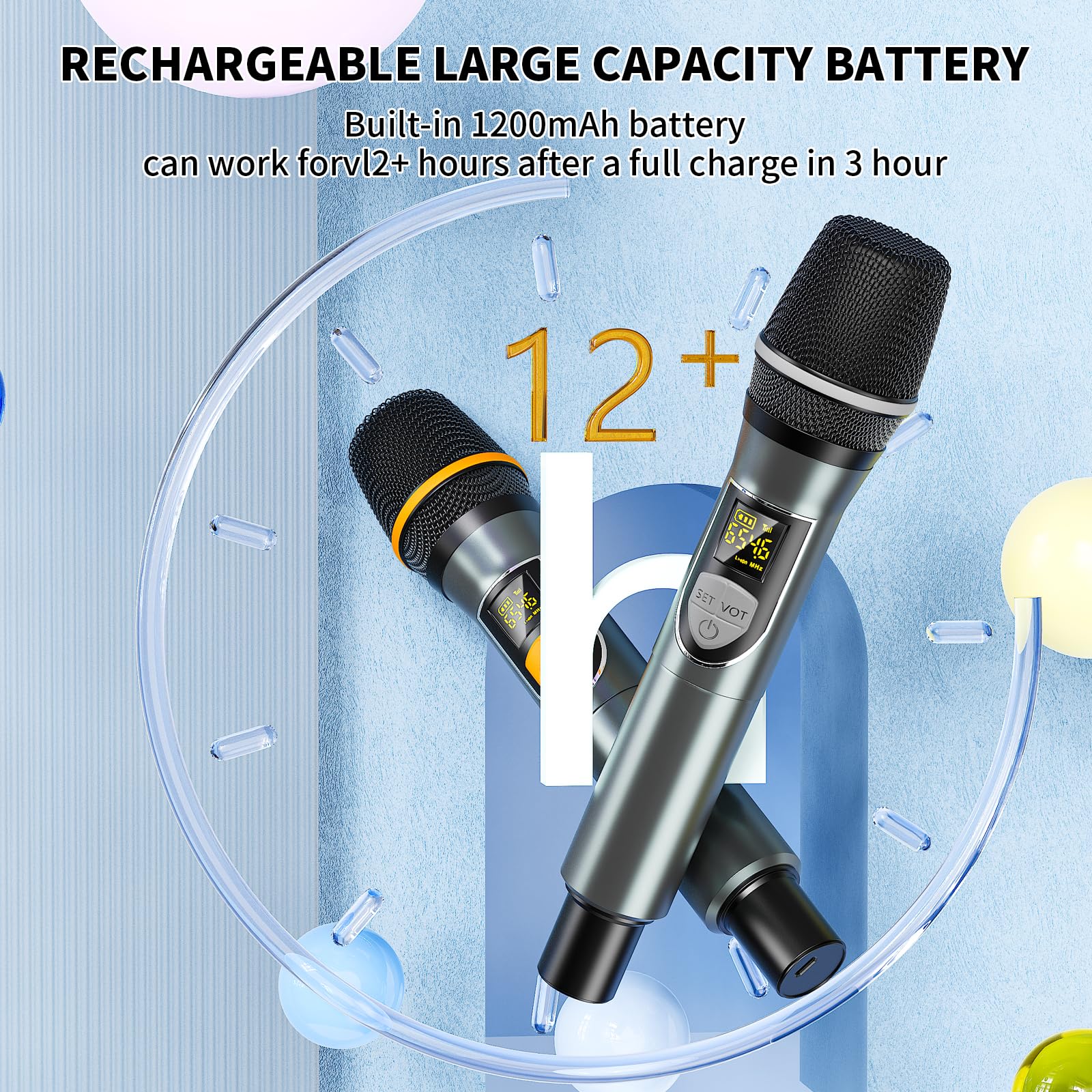 Wireless Microphones, Professional UHF Dual Microphones for Karaoke, Wireless Dynamic Microphone System Set with Rechargeable Receiver,Plug and Play, Speech, Wedding, Church, PA System - Image 2