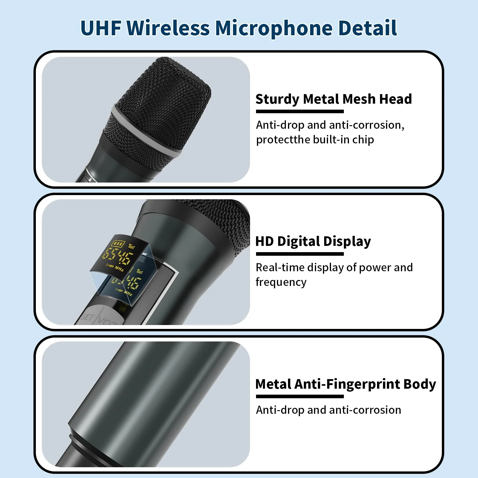 Wireless Microphones, Professional UHF Dual Microphones for Karaoke, Wireless Dynamic Microphone System Set with Rechargeable Receiver,Plug and Play, Speech, Wedding, Church, PA System - Image 4