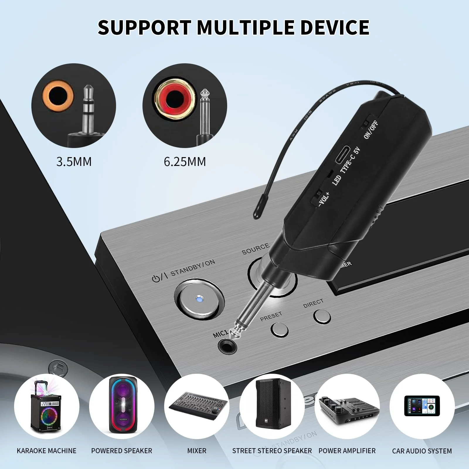 Wireless Microphones, Professional UHF Dual Microphones for Karaoke, Wireless Dynamic Microphone System Set with Rechargeable Receiver,Plug and Play, Speech, Wedding, Church, PA System - Image 5