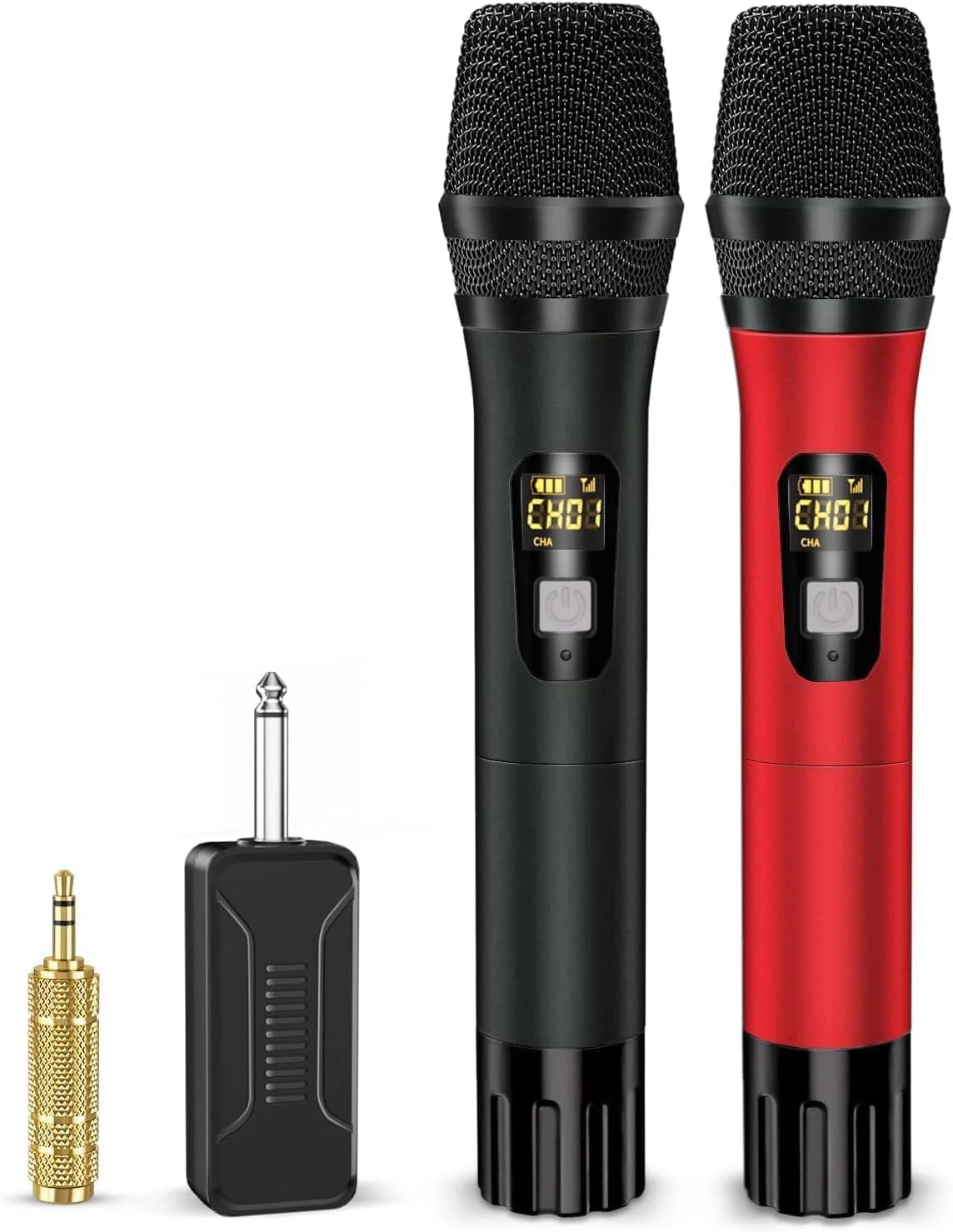 Wireless Microphones, Professional UHF Metal Dual Handheld Cordless Dynamic Mic System with Rechargeable Receiver, 1/4" Output, 160ft Range, Auto Connect for Karaoke, Party Singing, Church, Speech, DJ