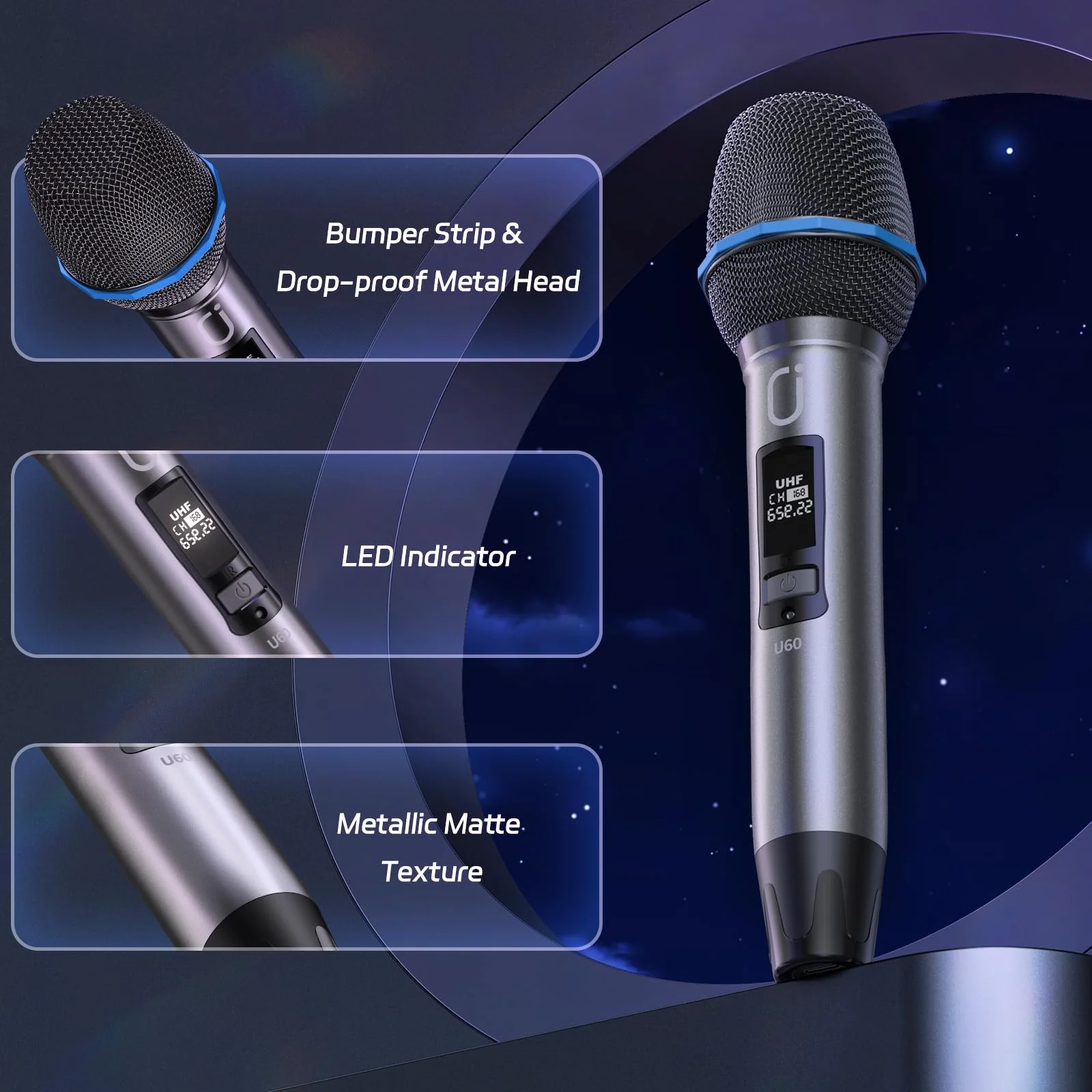 Wireless Microphones, Two UHF Microphones for Karaoke Singing, Rechargeable Dynamic Mic System with Receiver for Church, Party, Meeting, Speech, PA System, Plug and Play 20W - Image 5