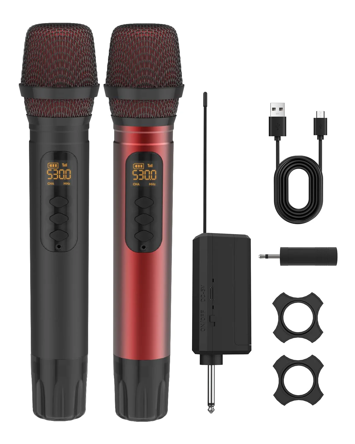 Wireless Microphones, UHF Metal Dual Handheld Cordless Dynamic Karaoke Microphone Wireless, 1/4 "Output for Rechargeable Wireless Microphone,Suitable for Wedding, Party, Speech,Class Use, 240ft