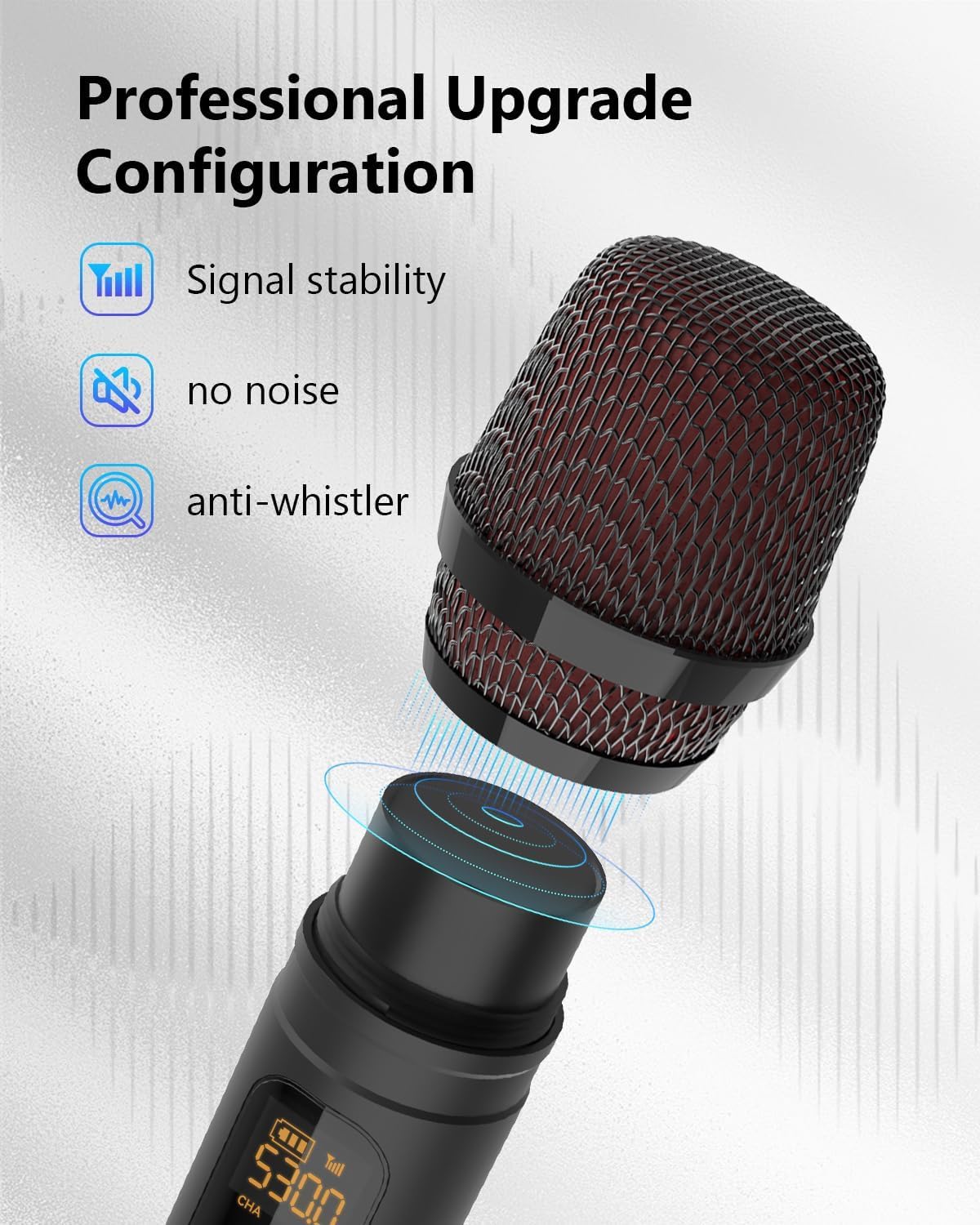 Wireless Microphones, UHF Metal Dual Handheld Cordless Dynamic Karaoke Microphone Wireless, 1/4 "Output for Rechargeable Wireless Microphone,Suitable for Wedding, Party, Speech,Class Use, 240ft - Image 3