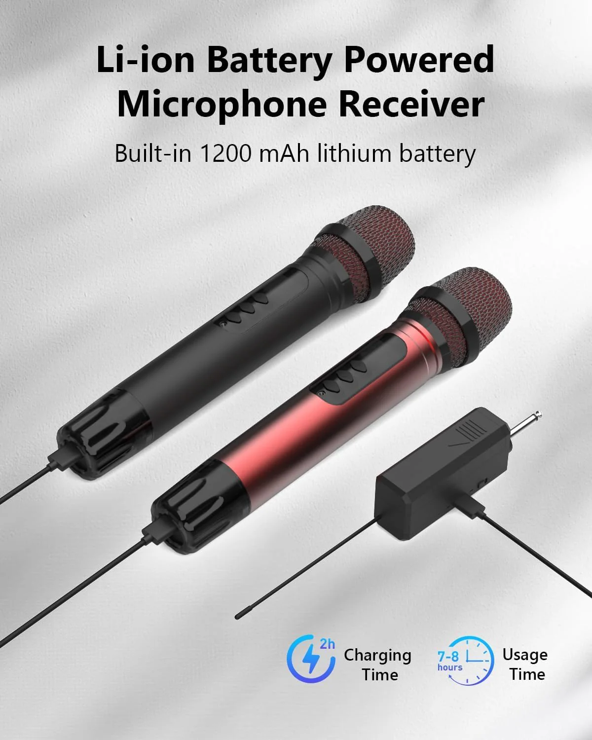 Wireless Microphones, UHF Metal Dual Handheld Cordless Dynamic Karaoke Microphone Wireless, 1/4 "Output for Rechargeable Wireless Microphone,Suitable for Wedding, Party, Speech,Class Use, 240ft - Image 4