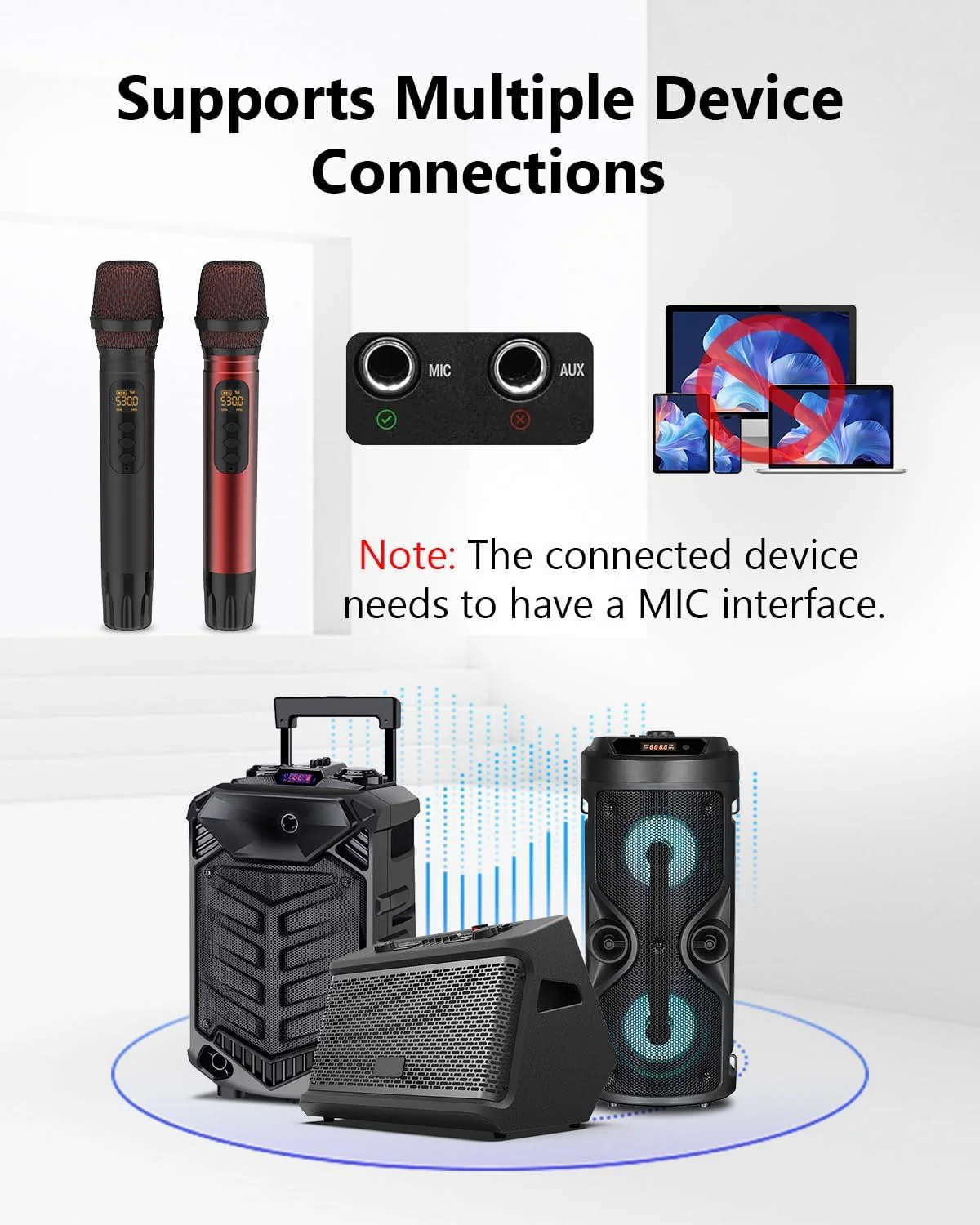 Wireless Microphones, UHF Metal Dual Handheld Cordless Dynamic Karaoke Microphone Wireless, 1/4 "Output for Rechargeable Wireless Microphone,Suitable for Wedding, Party, Speech,Class Use, 240ft - Image 5