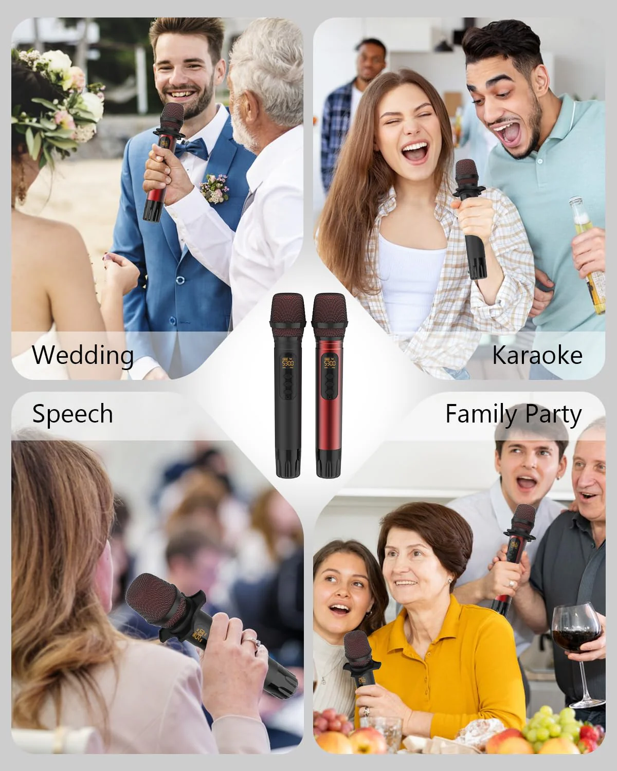 Wireless Microphones, UHF Metal Dual Handheld Cordless Dynamic Karaoke Microphone Wireless, 1/4 "Output for Rechargeable Wireless Microphone,Suitable for Wedding, Party, Speech,Class Use, 240ft - Image 6