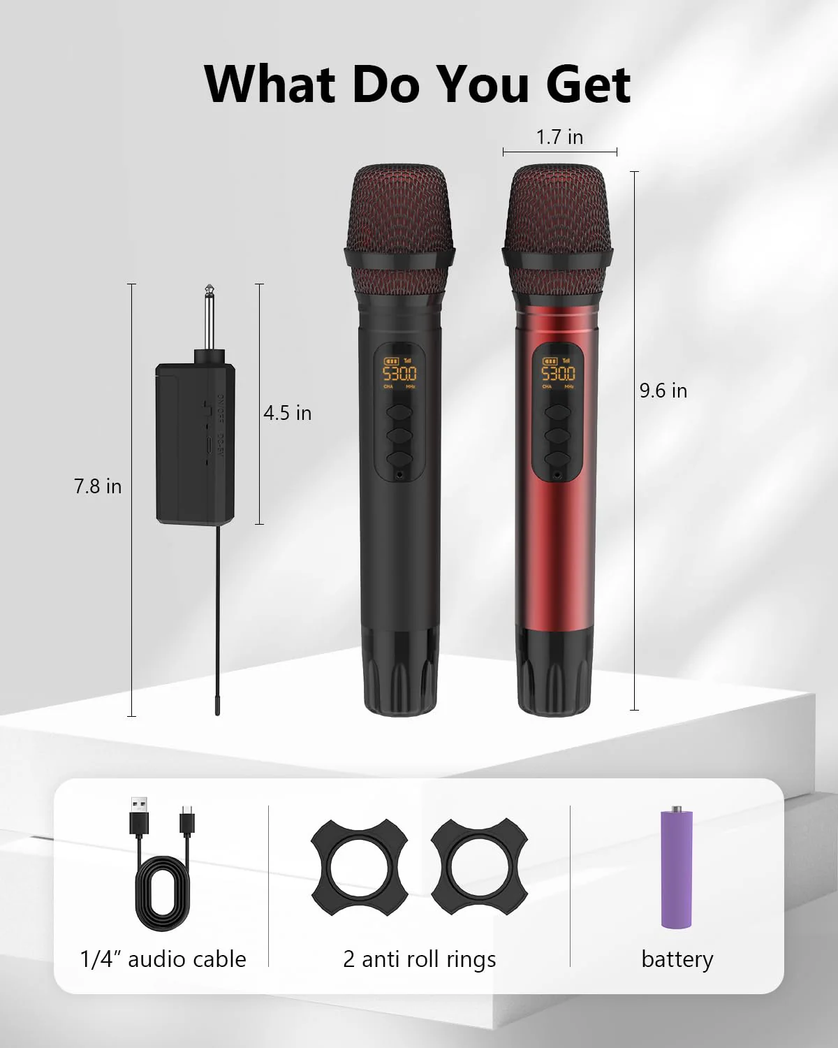 Wireless Microphones, UHF Metal Dual Handheld Cordless Dynamic Karaoke Microphone Wireless, 1/4 "Output for Rechargeable Wireless Microphone,Suitable for Wedding, Party, Speech,Class Use, 240ft - Image 7