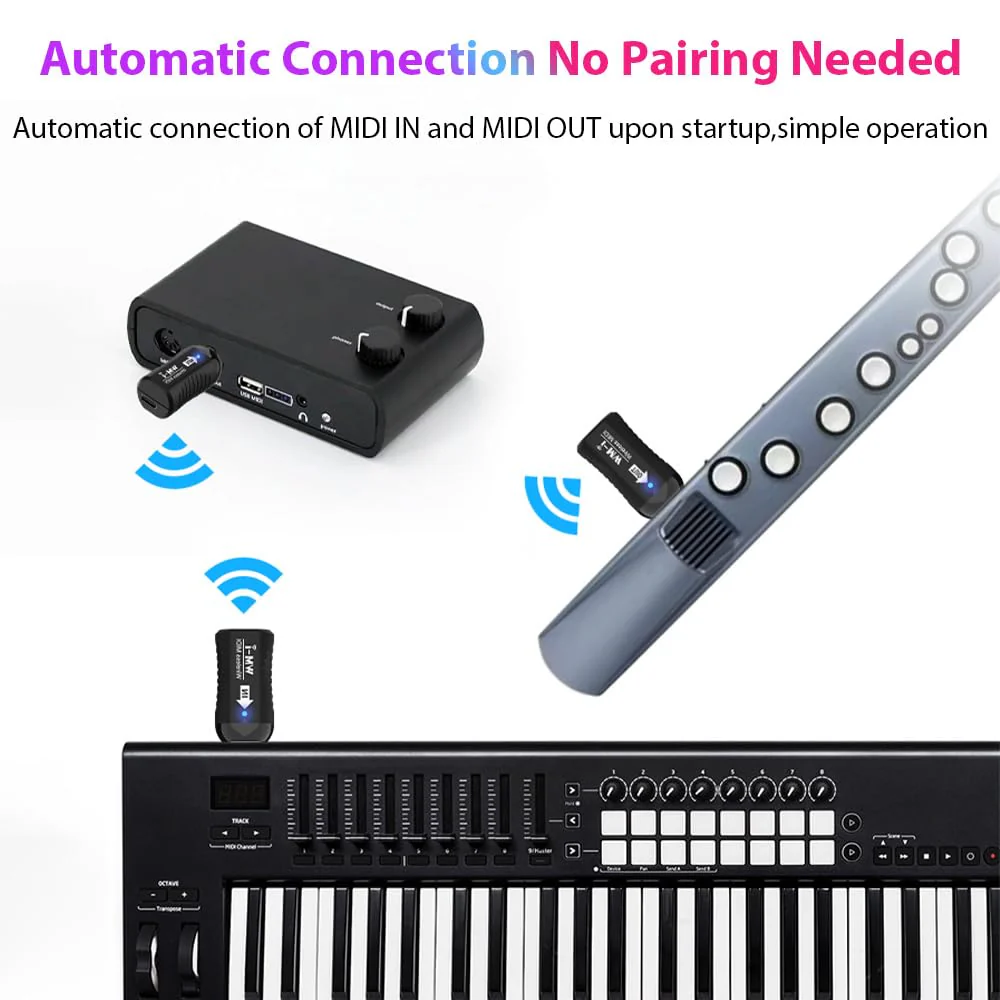 Wireless MIDI Adapter Rechargeable Audio Transmitter Receiver 2.4GHz Ultra-Low Latency Built-in Silent Portable MIDI Connector for Wind Instruments Guitar Digital Piano Keyboard - Image 4