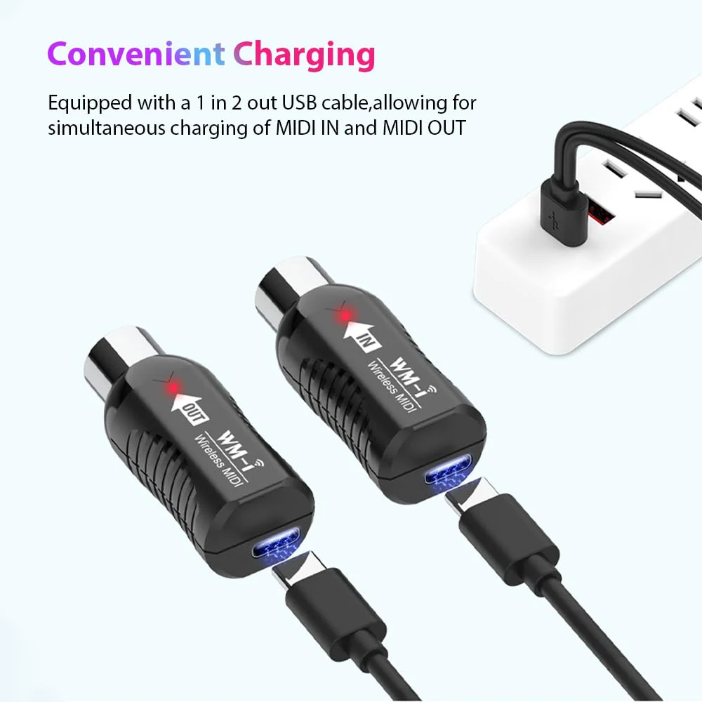 Wireless MIDI Adapter Rechargeable Audio Transmitter Receiver 2.4GHz Ultra-Low Latency Built-in Silent Portable MIDI Connector for Wind Instruments Guitar Digital Piano Keyboard - Image 5