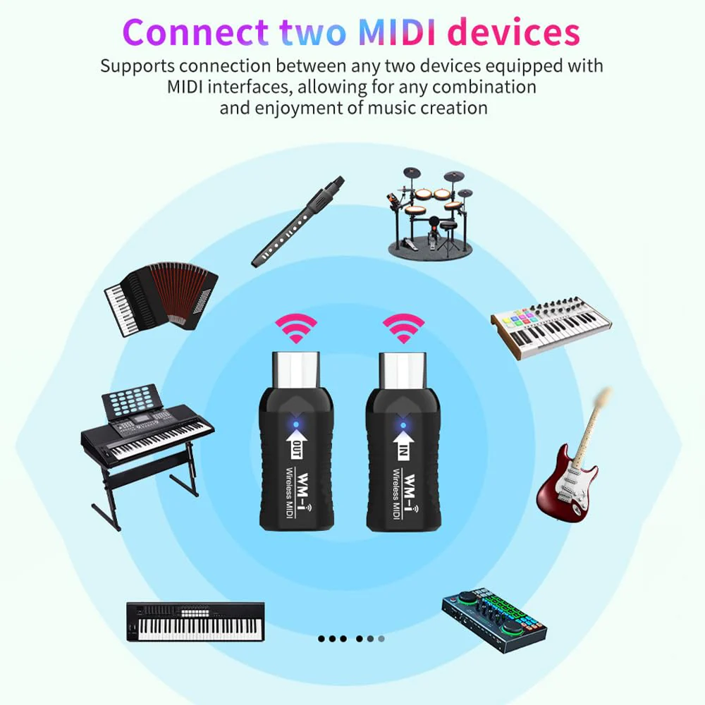 Wireless MIDI Adapter Rechargeable Audio Transmitter Receiver 2.4GHz Ultra-Low Latency Built-in Silent Portable MIDI Connector for Wind Instruments Guitar Digital Piano Keyboard - Image 7