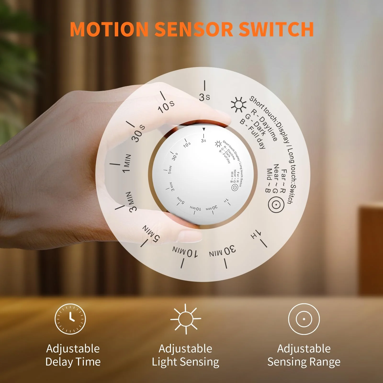 Wireless Motion Sensor Light Switch with Built-in Timer Settings, PIR Motion Sensor Plug Outlet with 3 Adjustable Ranges, Auto On/Off, Ideal for Garage & Storage Room, Compatible with All Light Bulbs 1 Pack(New) - Image 3