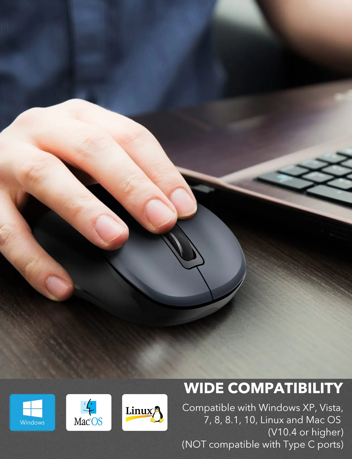 Wireless Mouse for Laptop, Trueque 2.4G Ergonomic Computer Mouse with 3 Adjustable DPI Levels, Page Up & Down Buttons, USB Mouse for Chromebook, PC, Desktop, Notebook, MacBook (Grey) Grey - Image 7