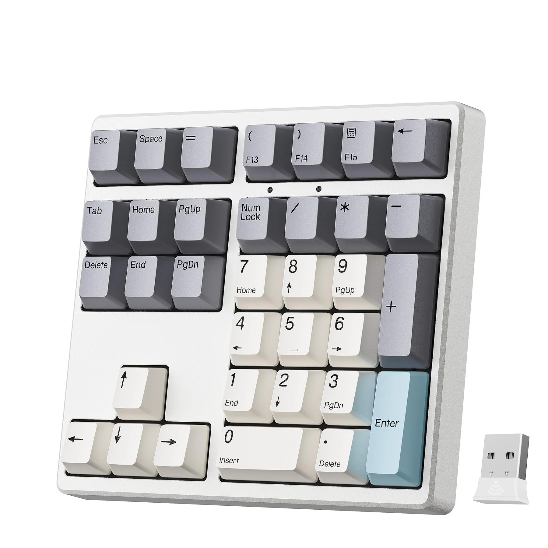Wireless Number Pad, 34 Key 2.4GHz Rechargeable Mechanical Numpad,Gateron Red Switches Hot Swappable Numeric Keypad with PBT Keycaps for Laptop, Mac, PC Desktop