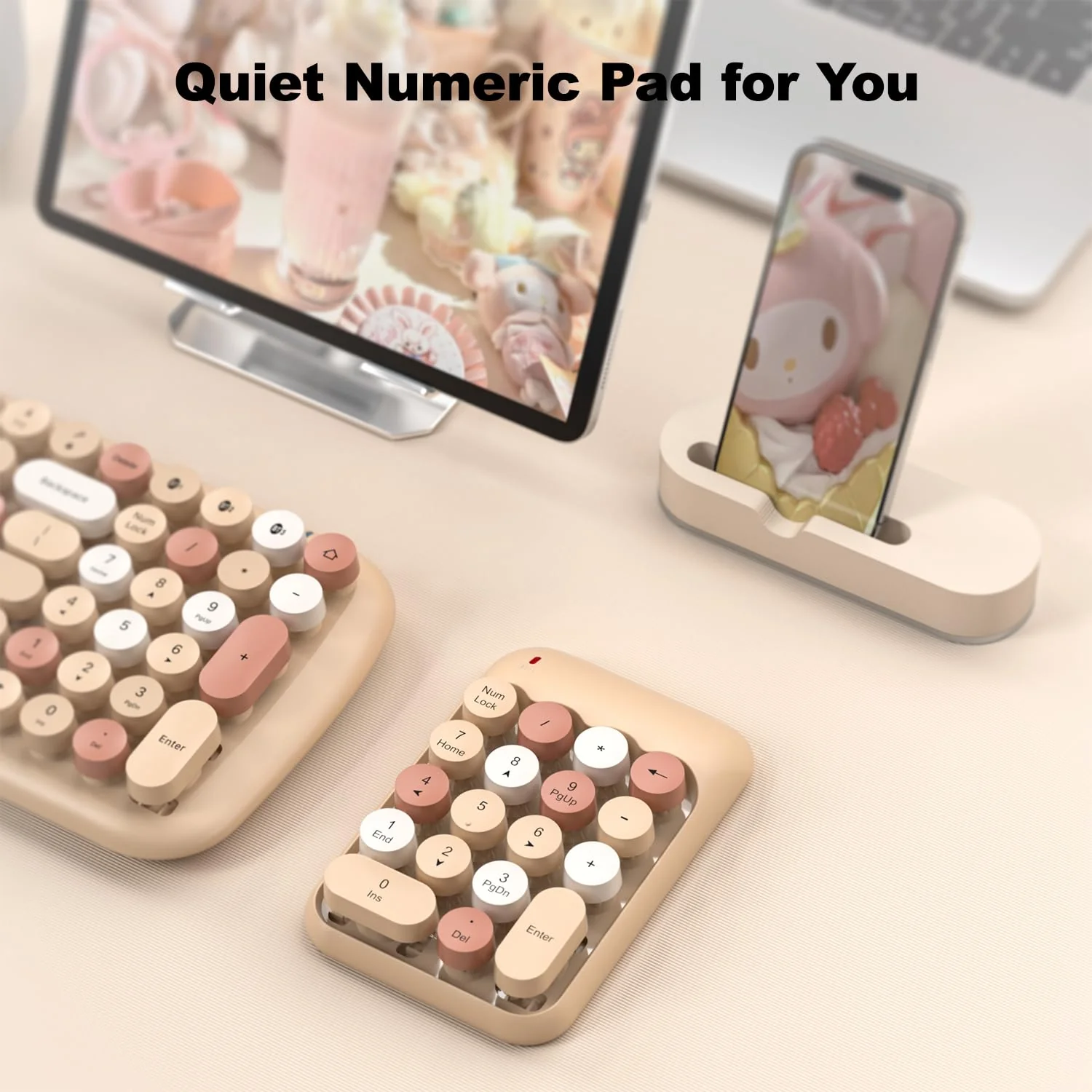 Wireless Number Pads, Cute Colorful Numeric Keypad Numpad Portable 2.4 GHz Financial Accounting Number Keyboard Extensions, 18 Key Number Numpad for Laptop Desktop, PC (Cream) Green - Image 7