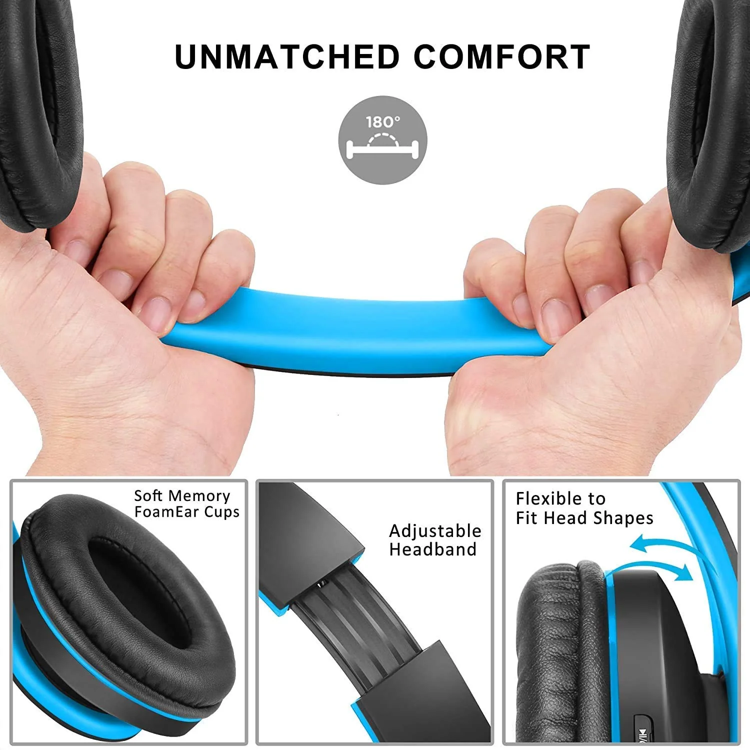 Wireless Over-Ear Headset with Deep Bass, Bluetooth and Wired Stereo Headphones Buit in Mic for Cell Phone, TV, PC,Soft Earmuffs &Light Weight for Prolonged Wearing by Zihnic (Black/Blue) Black Blue - Image 2