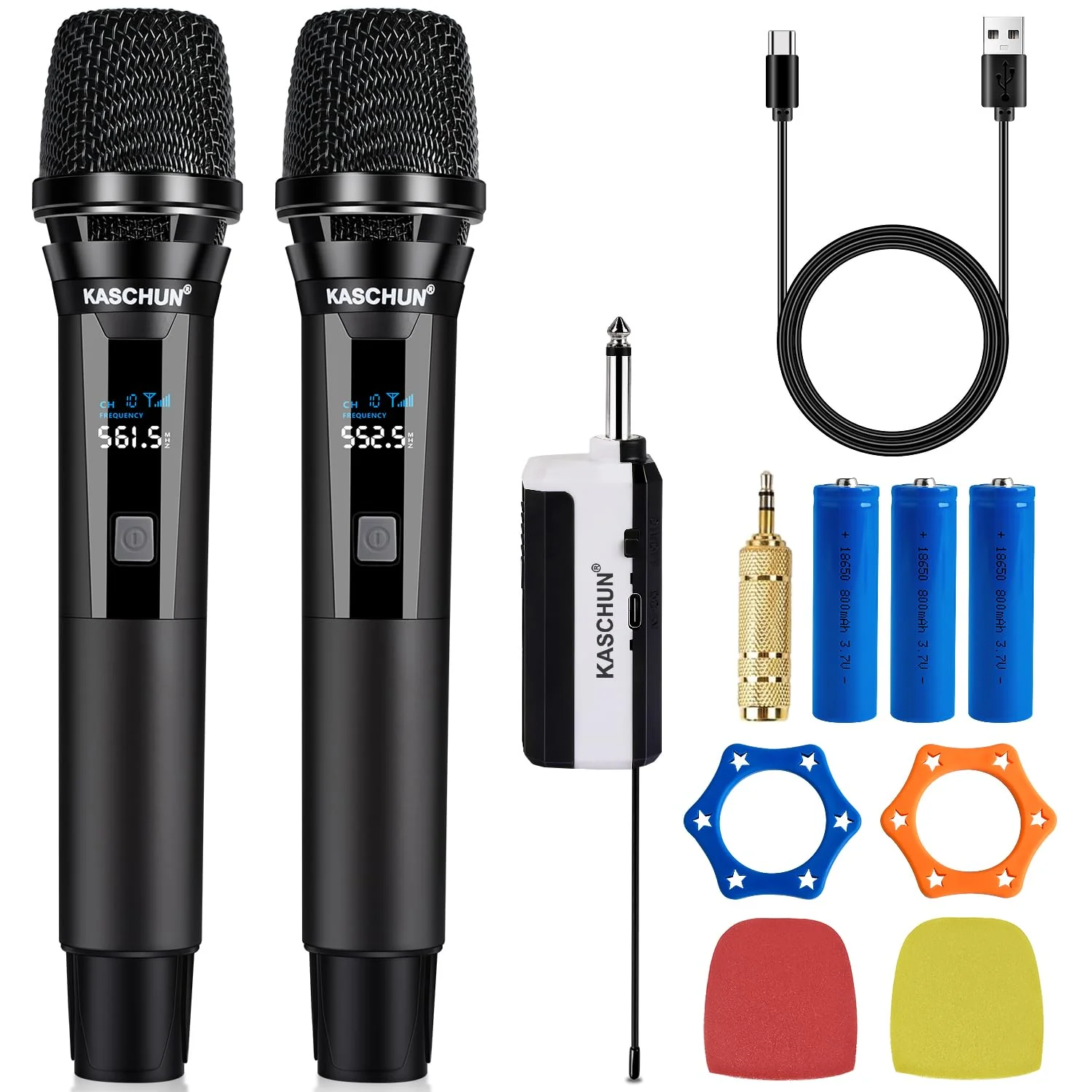 Wireless Rechargeable Metal Handheld UHF Karaoke Microphone, 160Ft Range, 2 Mics, 1 Receiver, 6-8Hrs Battery Life