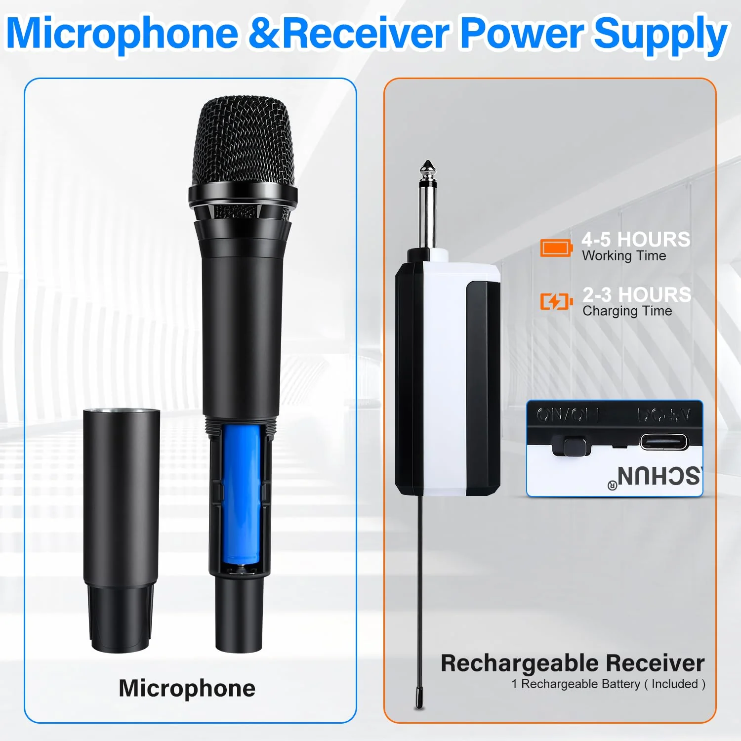 Wireless Rechargeable Metal Handheld UHF Karaoke Microphone, 160Ft Range, 2 Mics, 1 Receiver, 6-8Hrs Battery Life - Image 3