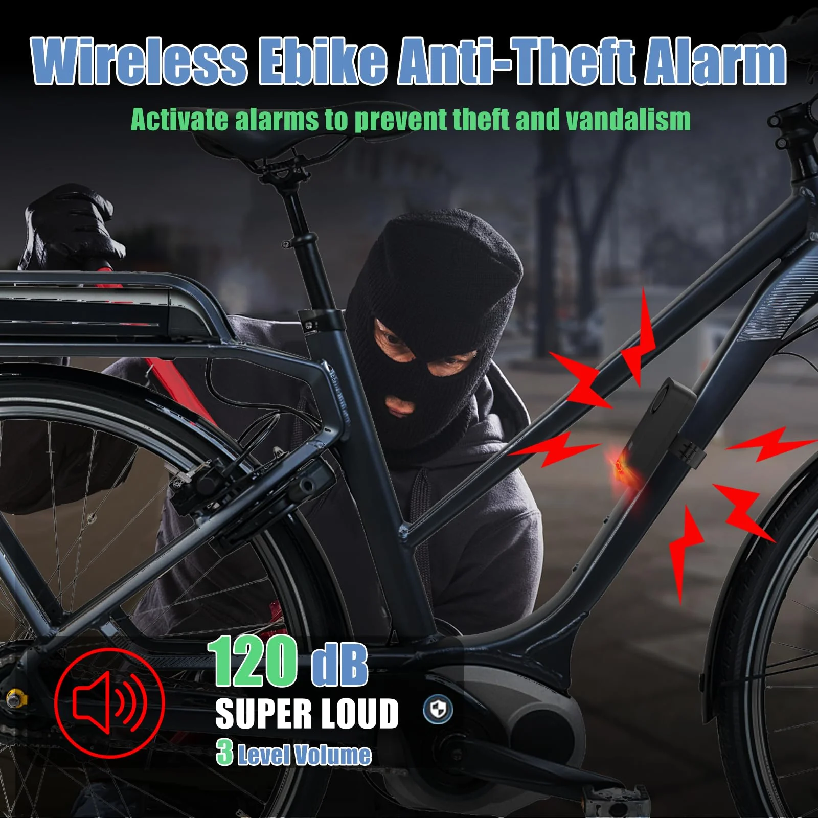 Wireless Remote Bike Alarm with Warning Light, Anti-Theft Alarm Vibration Motion Sensor, Loud Sound 120dB, IP65 Waterproof for Scooter Motorcycle Golf Car Trailer Garage Ebike Bike Alarm with Remote 1 Pack - Image 2