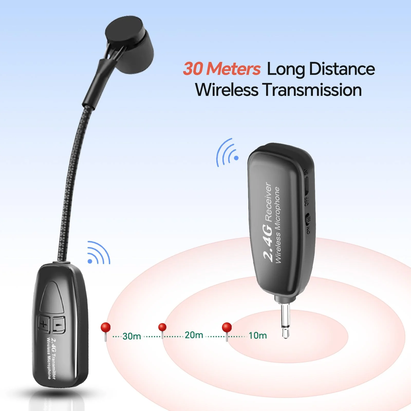 Wireless Saxophone Microphone, 2.4G Clip Instruments Mic, Rechargeable Transmitter and Receiver, 100ft Range, Great for Sax, Trumpet, Tuba, Trombone, Cornet, FrenchHorn - Image 2