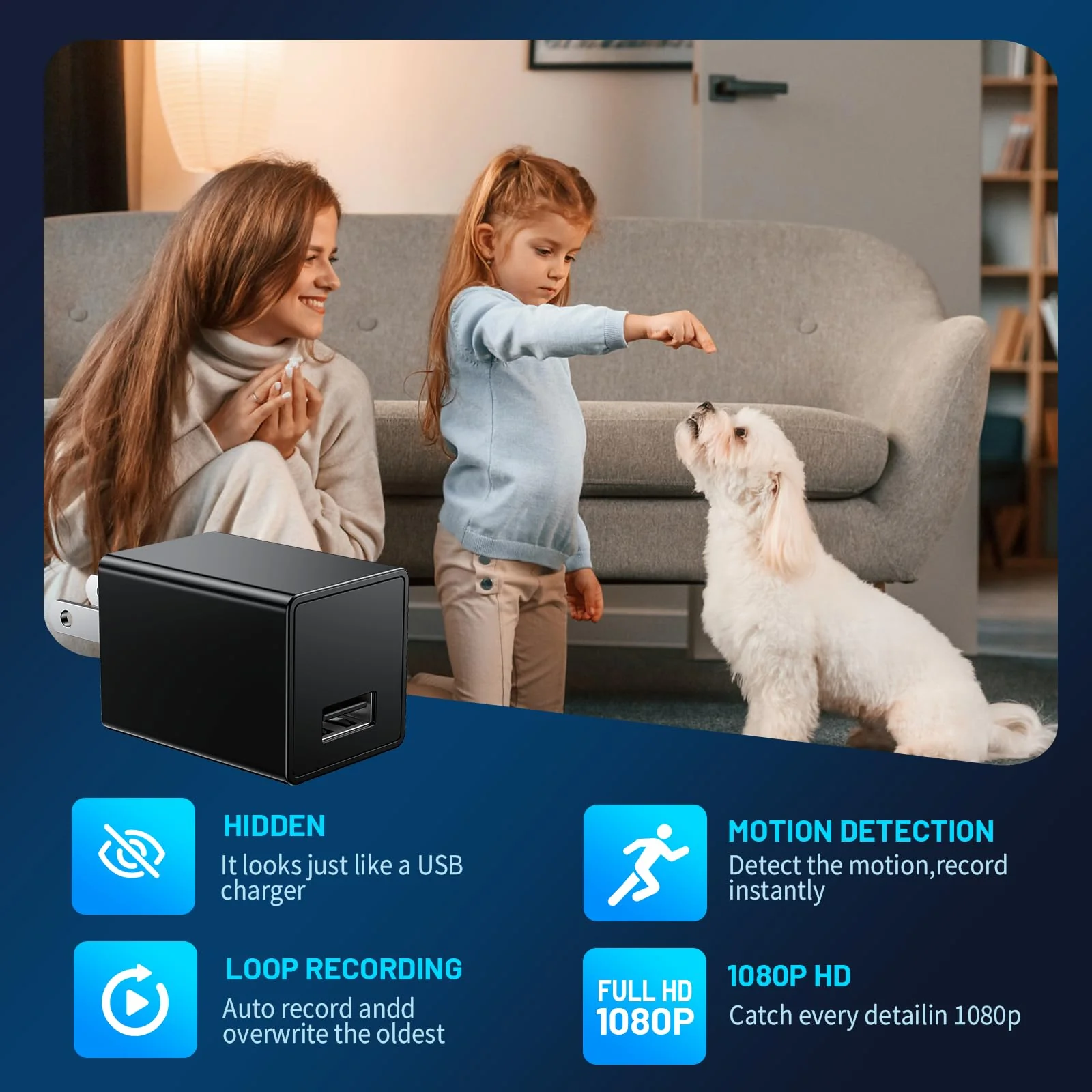 Wireless Smart Spy Small 1080P USB Charger WiFi Camera Indoor Security Camera Baby Monitor Surveillance Security Cam Motion Detection with App Live Feed - Image 4