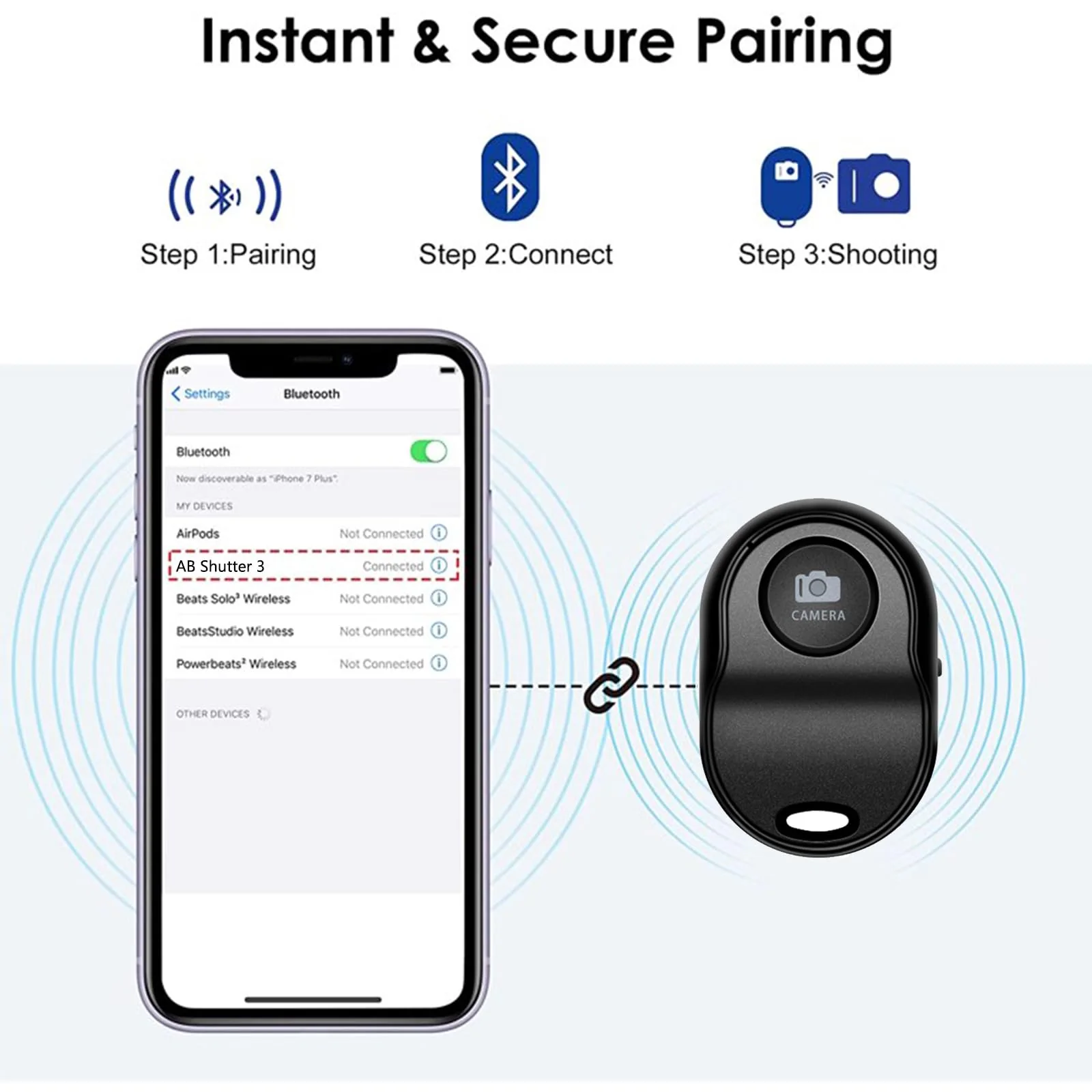 Wireless Smartphone Camera Remote Control (3 Pack) for Photos & Videos, Bluetooth Remote Shutter for iPhone/Android/iPad/Tablets with Adjustable Wrist Strap,Selfie Clicker for Photos & Videos. Black+Black+Black - Image 4