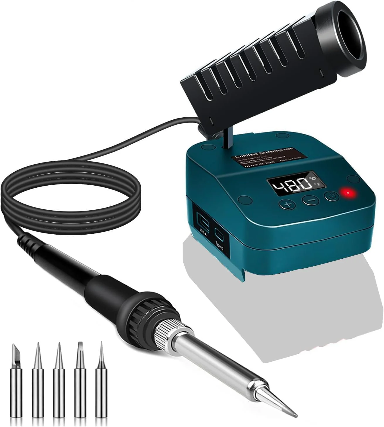 Wireless Soldering Iron for Bosch 18 V GBA/BAT Battery, Fast Heating Soldering Station with LED Digital Display, Mobility Soldering Iron with USB & Type-C for DIY, Device Repair, Wire Welding (Without Green