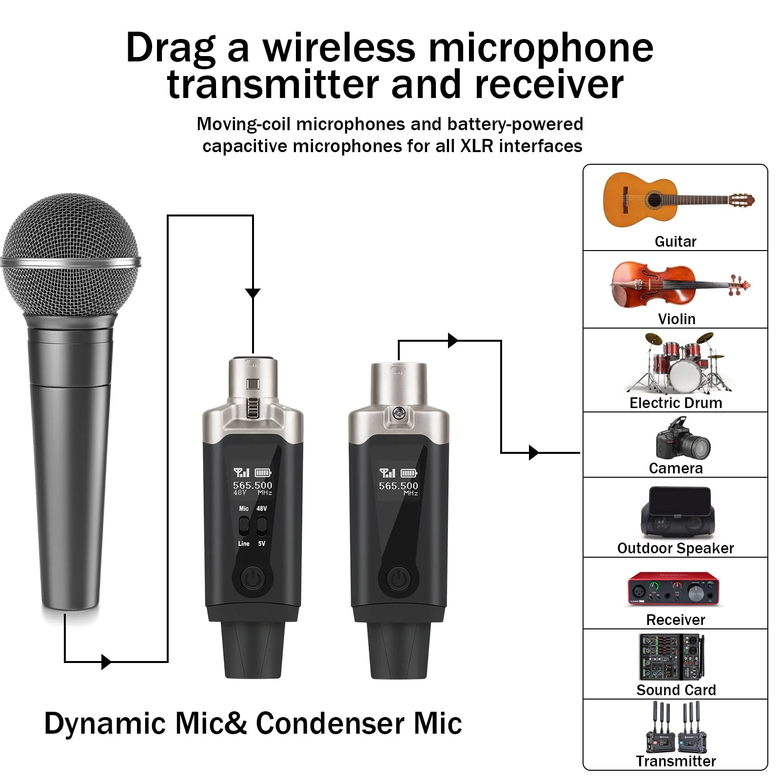 Wireless XLR Transmitter and Receiver and Guitar Transmitter Receiver Mic Adapter 16 Channels 196ft Range for Dynamic Microphone Audio Mixer Electric Guitar Bass (with gold plated) with gold plated - Image 7