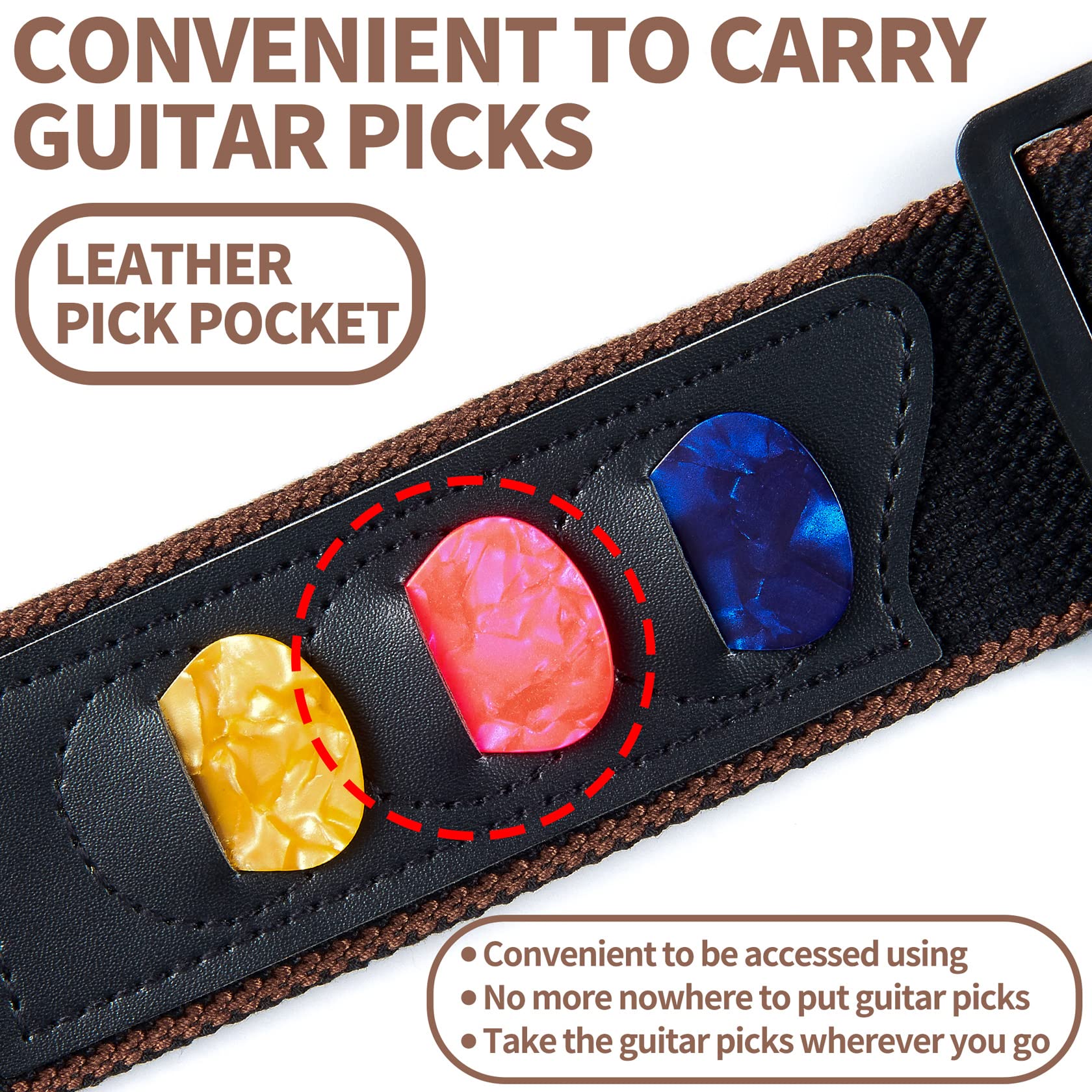 WOGOD Guitar Strap - Acoustic Electric Guitar Straps,Bass Guitar Strap with 3 Guitar Picks Holder Ends Guitar Strap With3 Pick Holder-black - Image 4