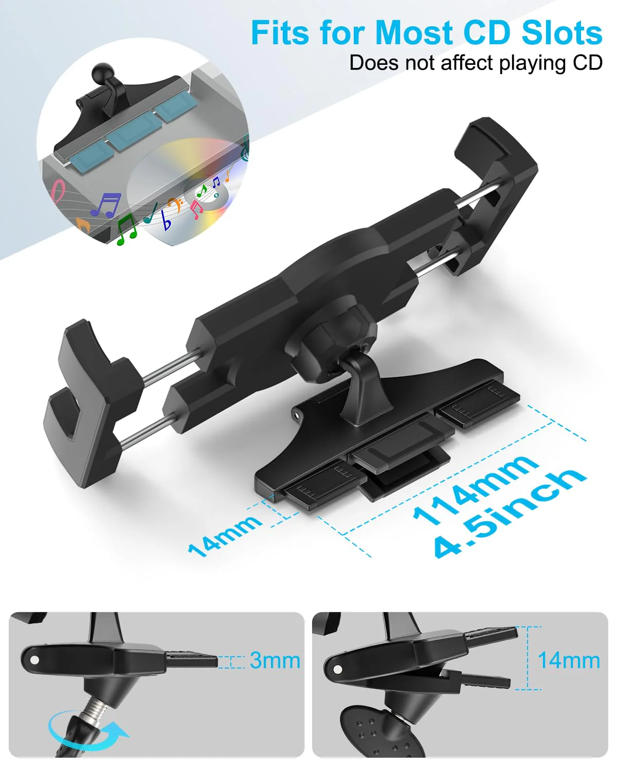 woleyi CD Slot Car Tablet Mount, 360° Rotatable CD Player Car Tablet & Phone Holder for iPad Pro 9.7, 11, 12.9 Air Mini 5 4 3 2, Samsung Galaxy Tabs, Switch, iPhone, More 4-13" Cell Phones and Tablets - Image 3