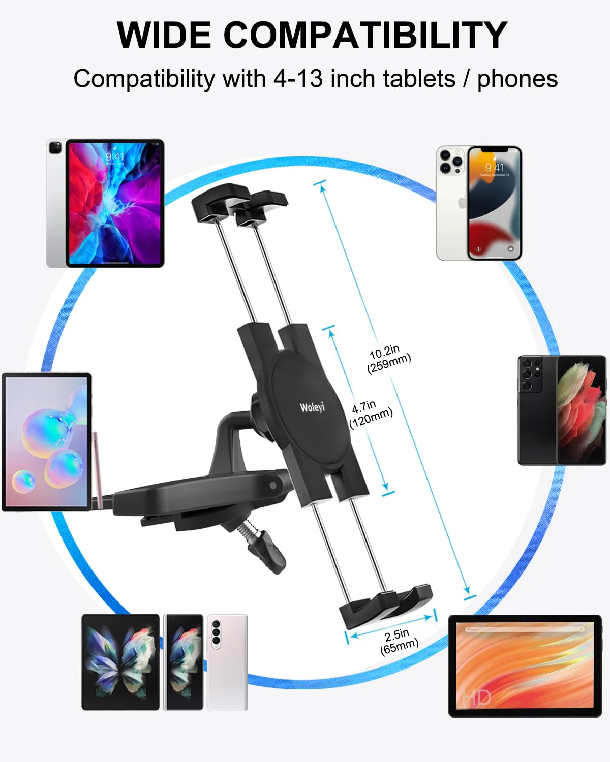 woleyi CD Slot Car Tablet Mount, 360° Rotatable CD Player Car Tablet & Phone Holder for iPad Pro 9.7, 11, 12.9 Air Mini 5 4 3 2, Samsung Galaxy Tabs, Switch, iPhone, More 4-13" Cell Phones and Tablets - Image 7