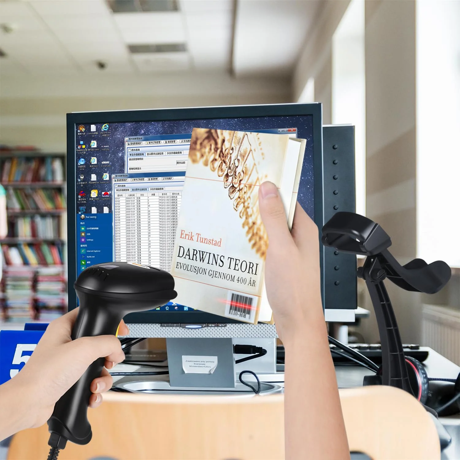WoneNice Barcode Scanner USB Laser Wired Handheld Bar Code Scanner Reader with Stand, Black - Image 8