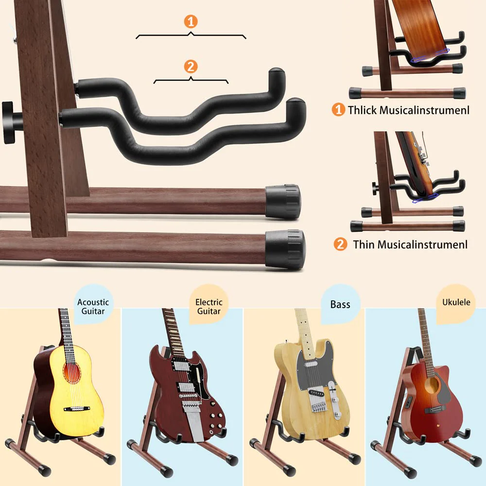 Wood Guitar Stand, Acoustic Electric Wooden Guitar Floor Stand A-Frame Folding Guitar Stand for Bass, Mandolin, Banjo (Natural-High-Grade Solid Wood) Natural-High-Grade Solid Wood - Image 2