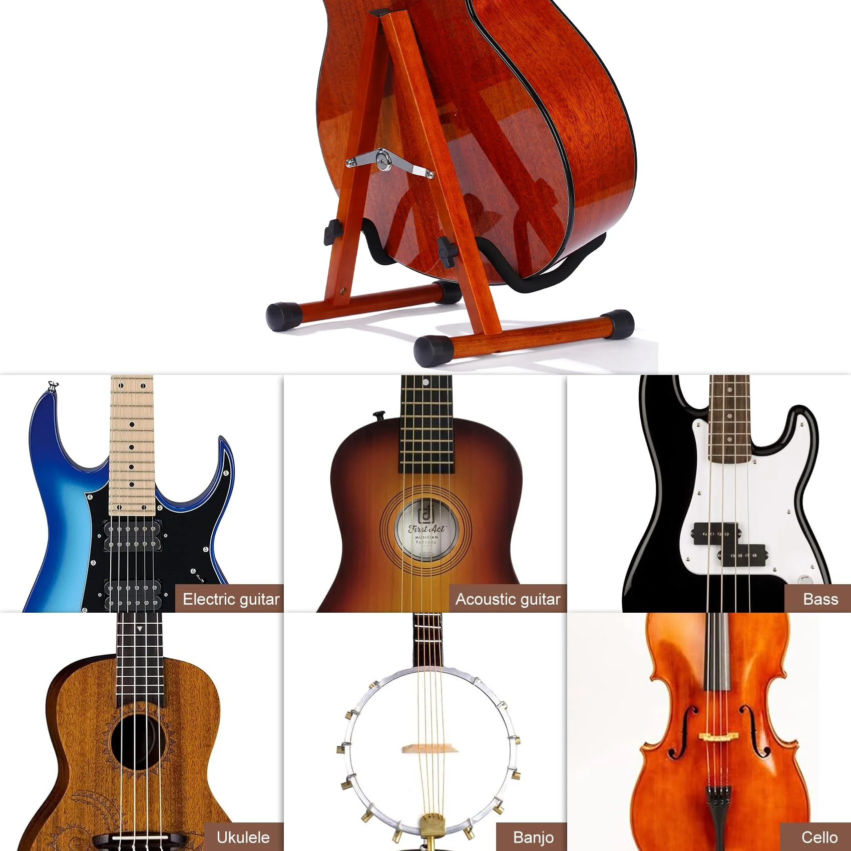 Wood Guitar Stand,Folding A- Frame Floor Guitar Rack for Guitars,Bass, Strings Instrument,Acoustic Guitar Display Rack (MA-38G Mahogany) MA-38G Mahogany - Image 6