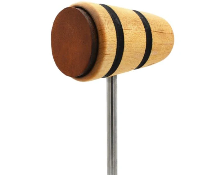 Wood/Leather Bass Drum Beater Natural with Black Stripes