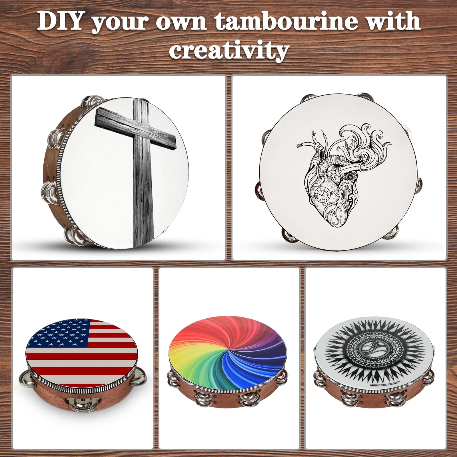 Wooden Hand Held Percussion Tambourine with Storage Bag - 6+8+10 Inches, Ideal for Church, Wedding, Party, Dance, Photo Shoot 6"+8"+10" - Image 6